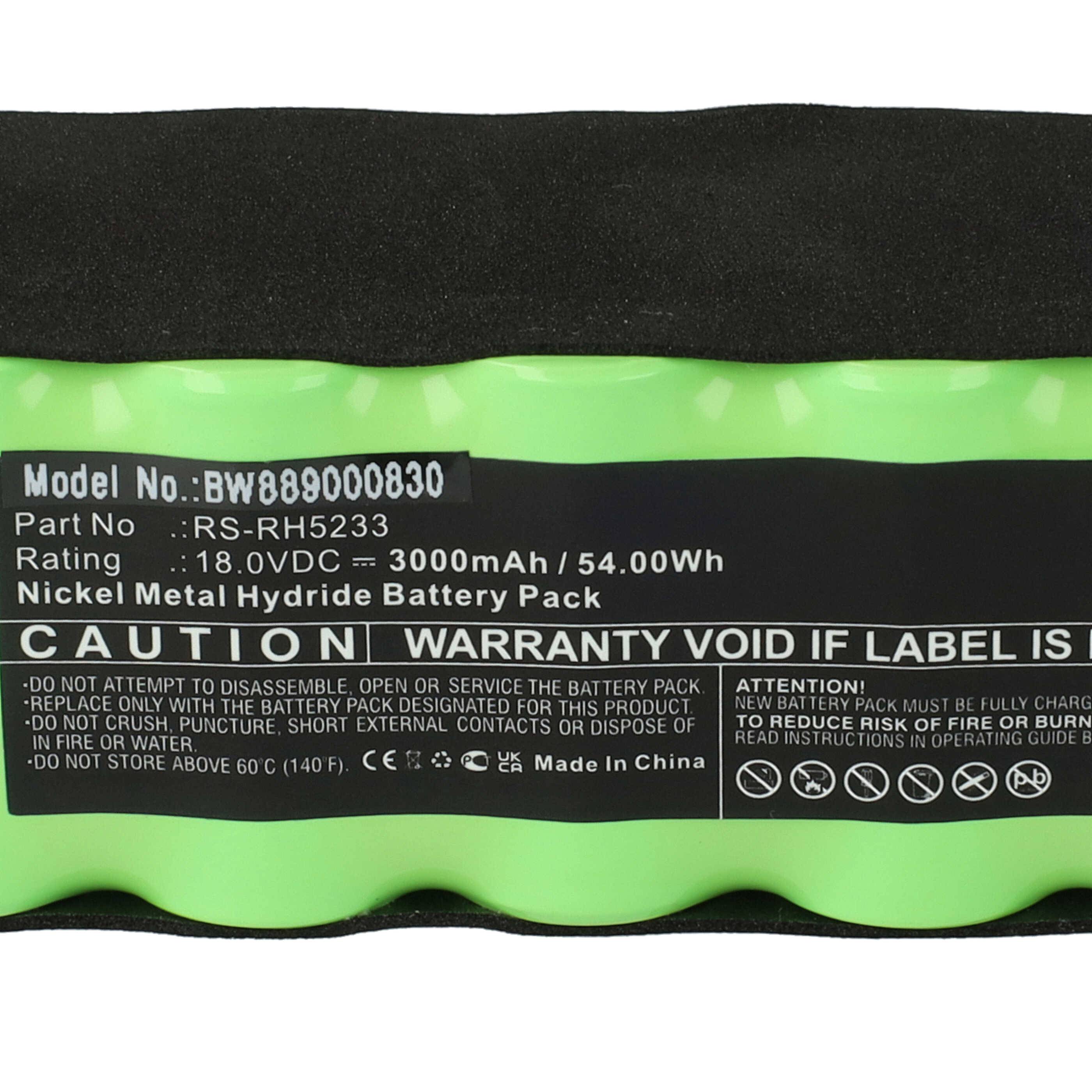 vhbw Akku kompatibel mit Rowenta RH8753, 2210017128, 2210017132, 2210017133, 2210018380, 2210018381 Staubsauger (3000 mAh, 18 V, NiMH)