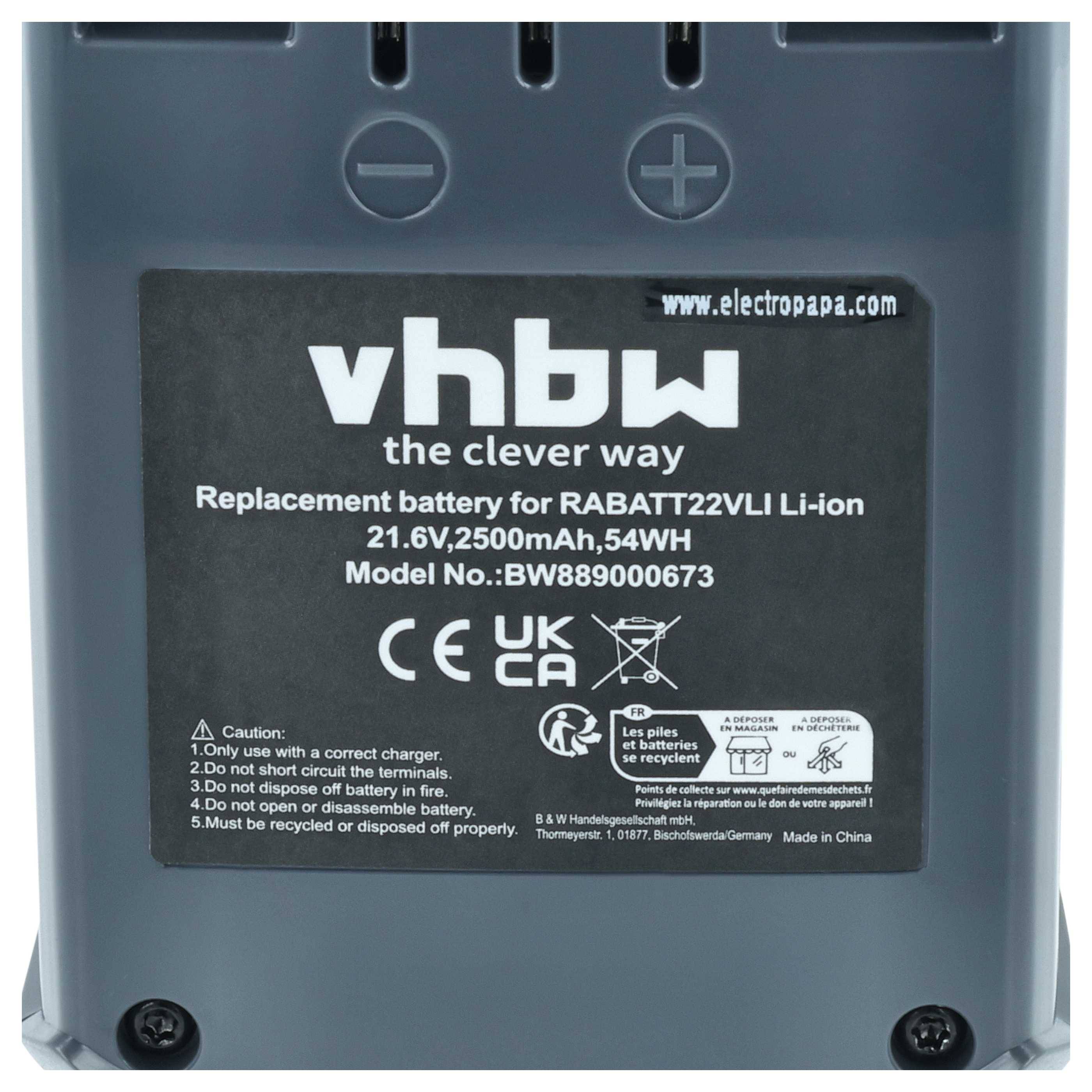 vhbw Akku kompatibel mit Hoover Rhapsody RA22PTG 011, RA22HCGC017, RA22HCGR017, RA22PTG011, RA22SE 011 Staubsauger (2500 mAh, 21,6 V, Li-Ion)