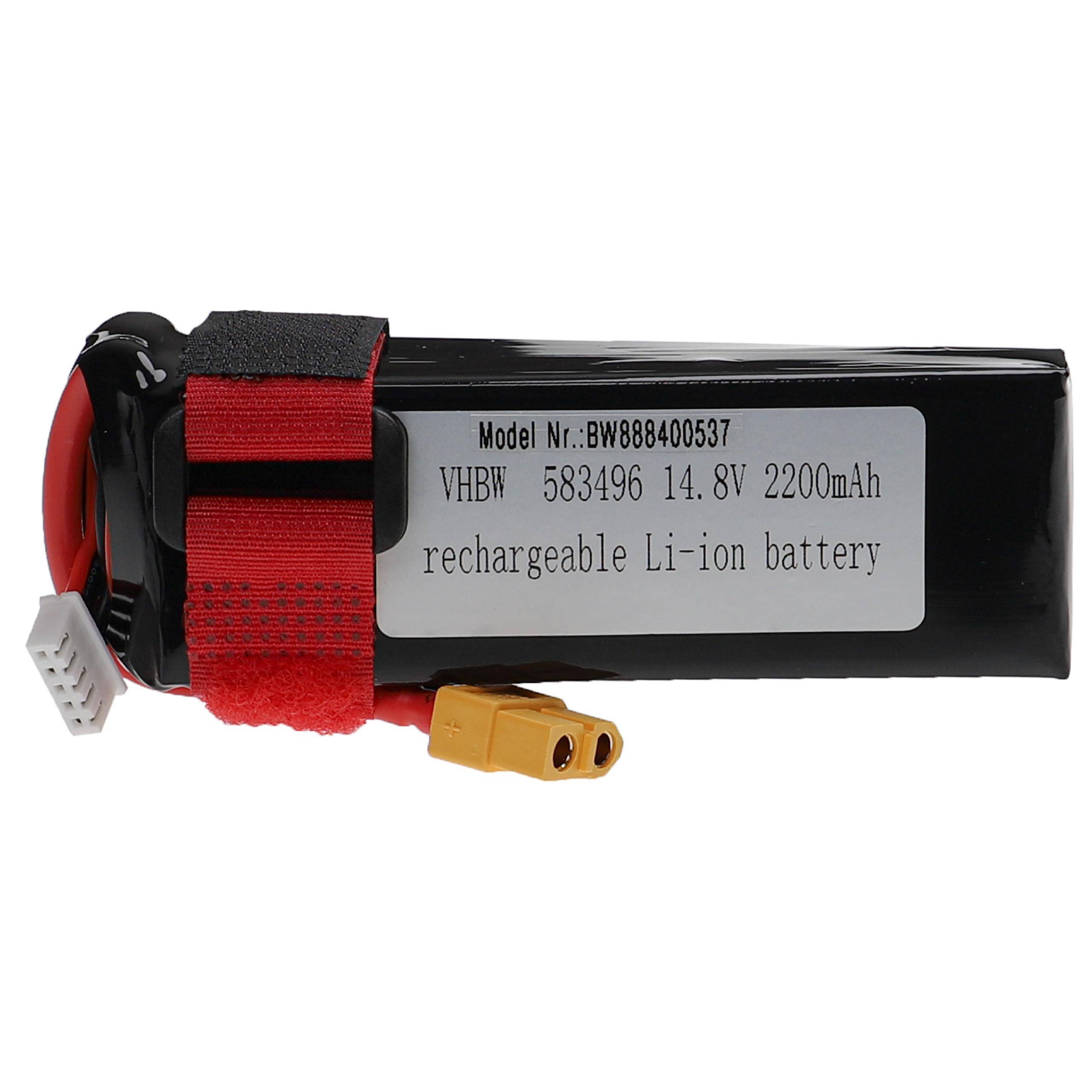 Schwarzes wiederaufladbares Li-Ionen-Akkupaket mit rotem Riemen und gelbem Anschluss, gekennzeichnet mit „14,8V 2200mAh