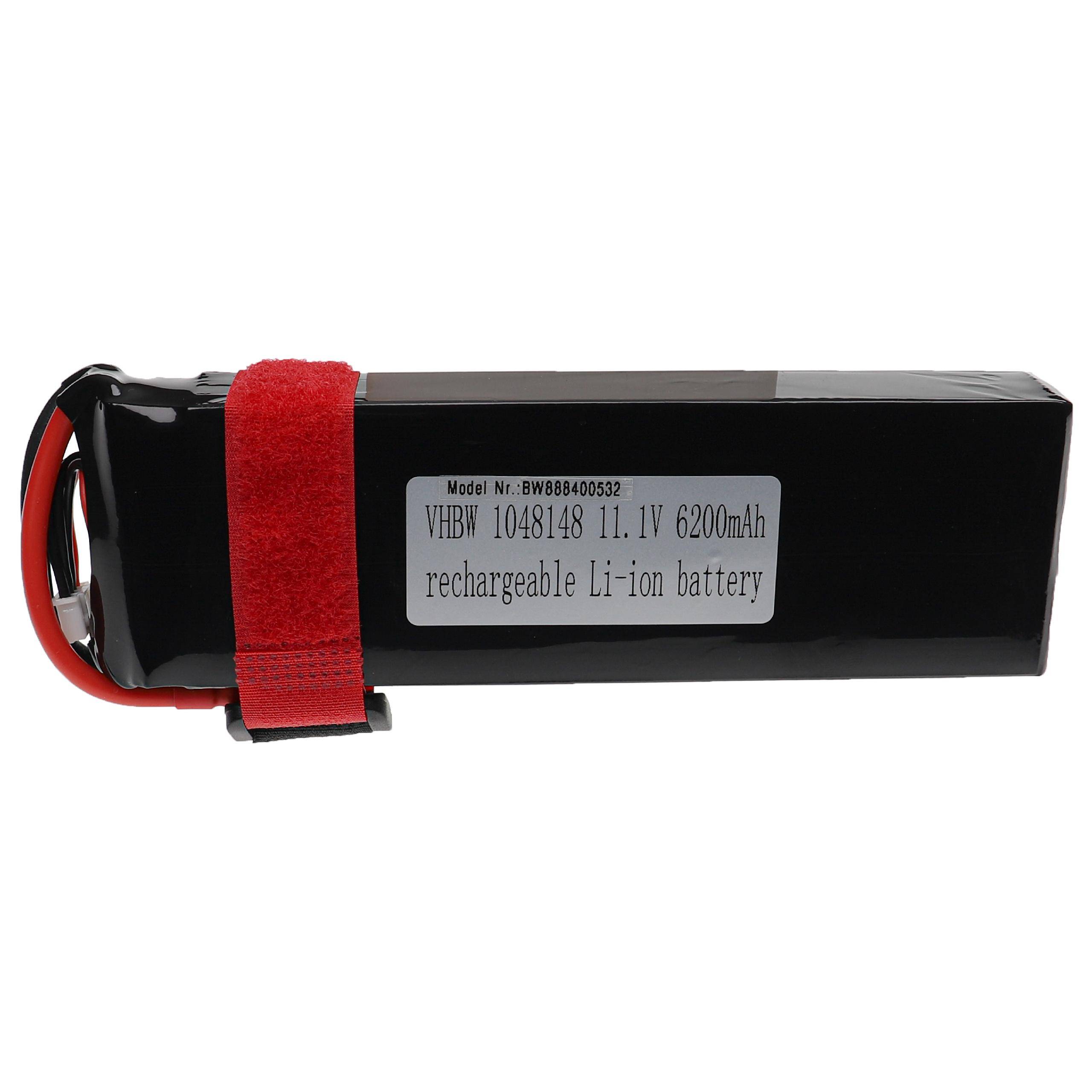 vhbw Akku kompatibel mit XT60 Stecker für Modellbau z.B. Racing Car, Helikopter, Flugzeug (6200mAh, 11,1V, Li-Polymer, 156,5 x 50 x 30 mm)