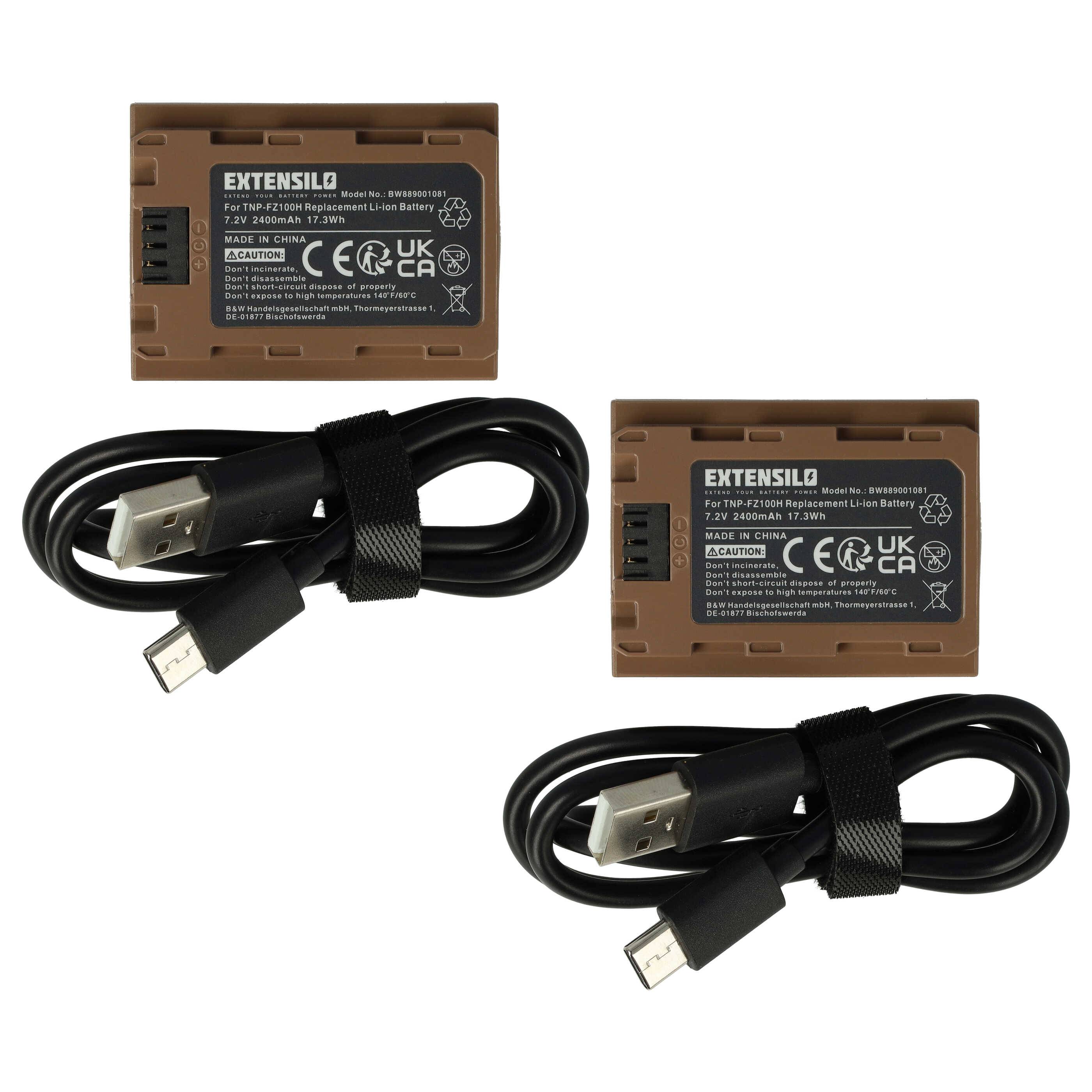 EXTENSILO 2x Akku kompatibel mit Sony Alpha 7R IVA, 7R IIIA, 7 IV, 1, 7C, 6600, 6700, 7R IV Kamera (2400 mAh, 7,2 V, Li-Ion), USB-C Buchse