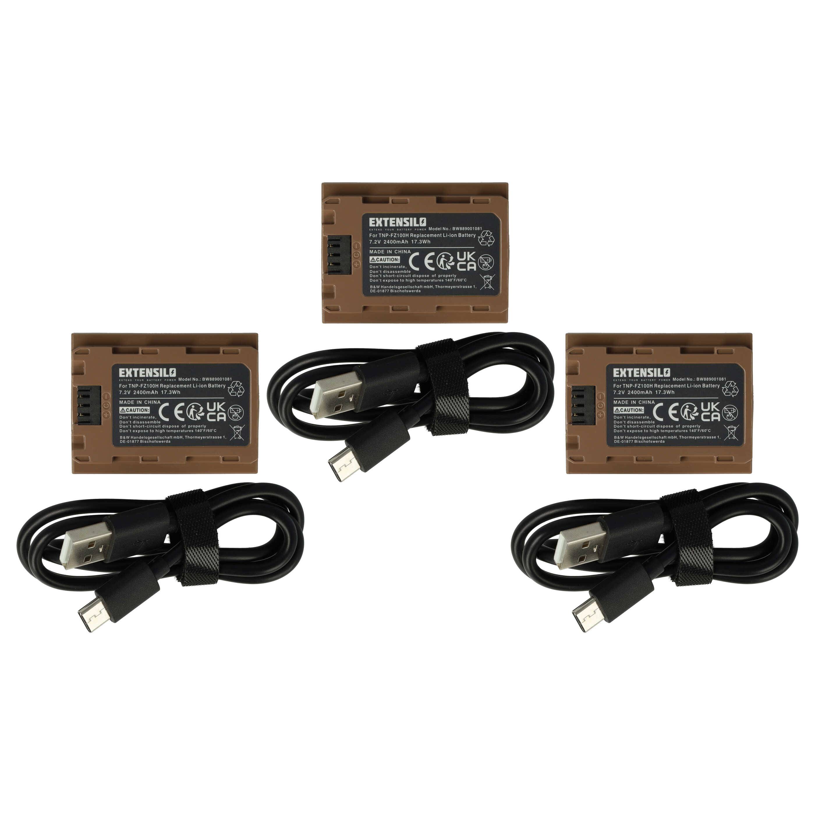 EXTENSILO 3x Akku kompatibel mit Sony Alpha ILCE-7RM4, ILCE-6700, ILCE-7SM3 Kamera (2400 mAh, 7,2 V, Li-Ion), USB-C Buchse
