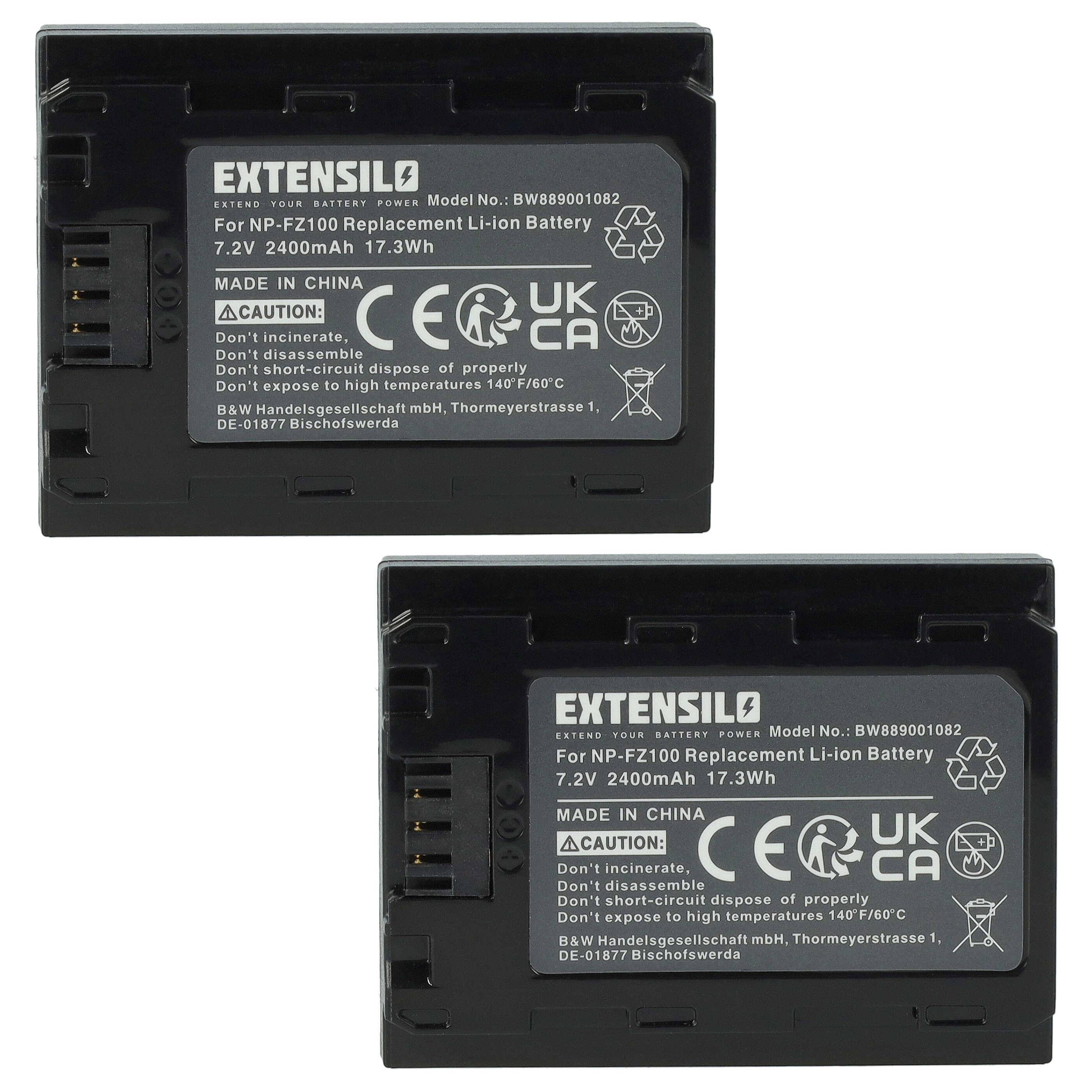 EXTENSILO 2x Akku Ersatz für Sony NP-FZ100 | für Kamera (2400 mAh, 7,2 V, Li-Ion)