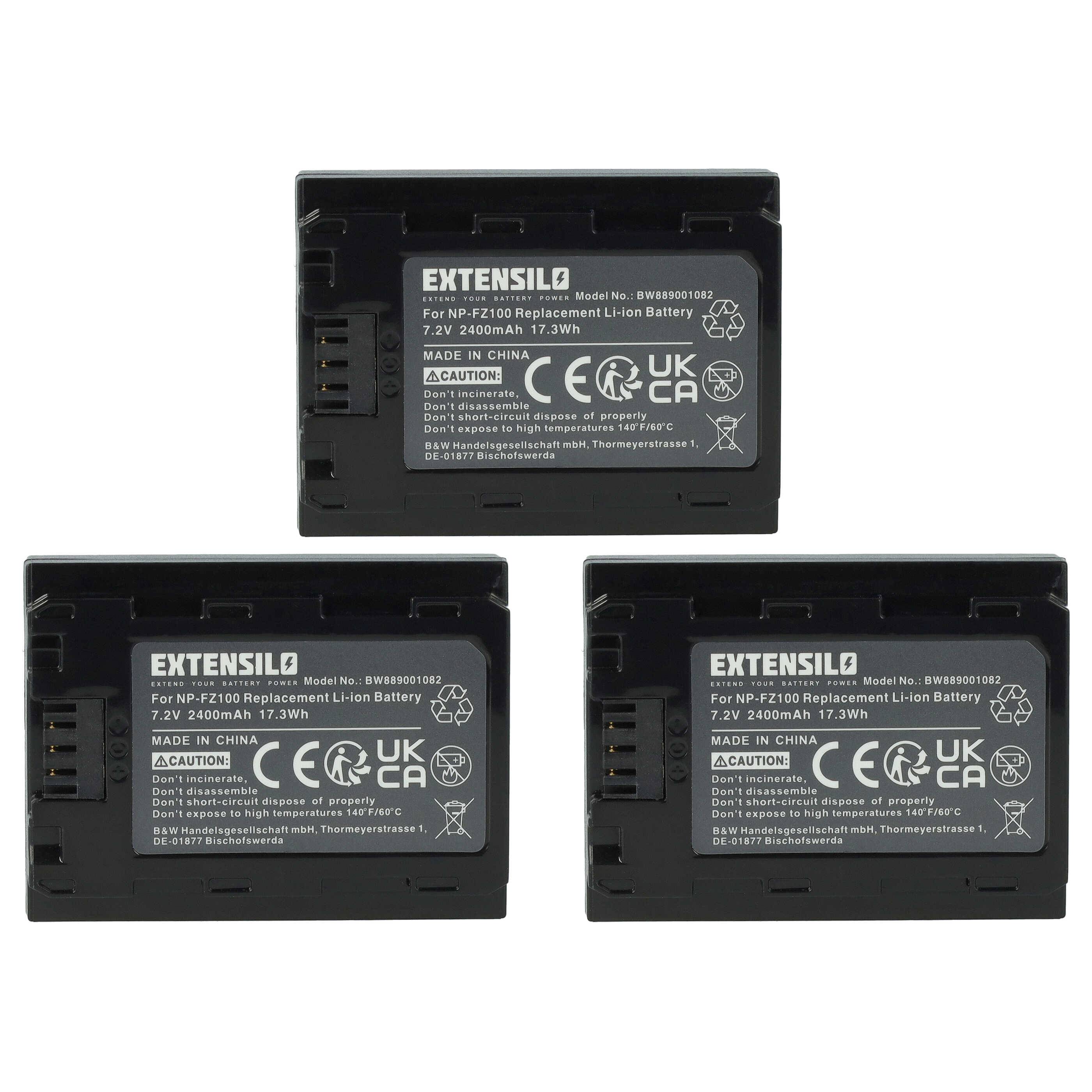 EXTENSILO 3x Akku kompatibel mit Sony Alpha ILCE-7RM3, ILCE-7M4, ILCE-7RM4, ILCE-7M3, ILCE-7M3K, ILCE-7M5 Kamera (2400 mAh, 7,2 V, Li-Ion)