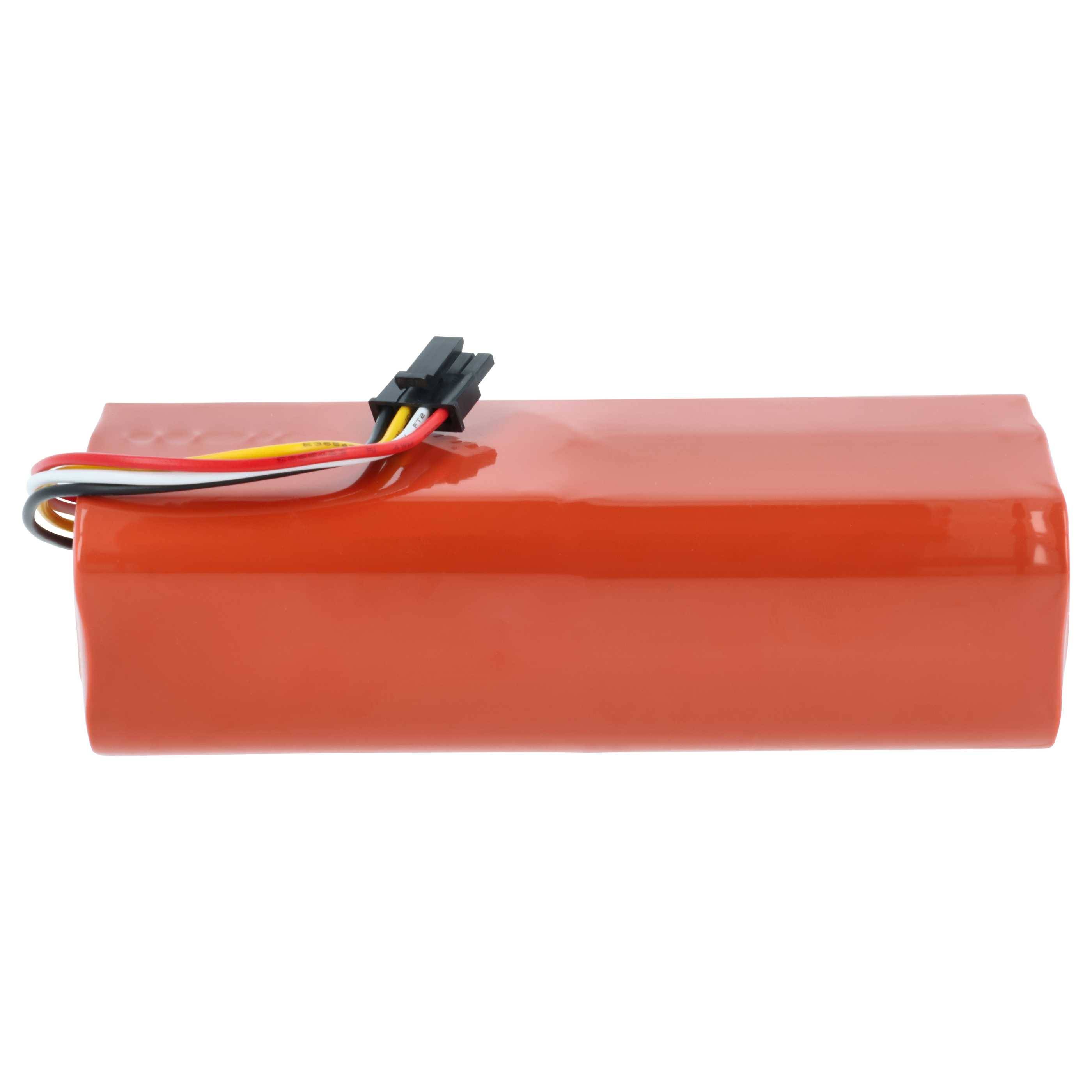 Eine rote rechteckige Batteriebox mit einem schwarzen Anschluss und Kabeln auf der Oberseite.