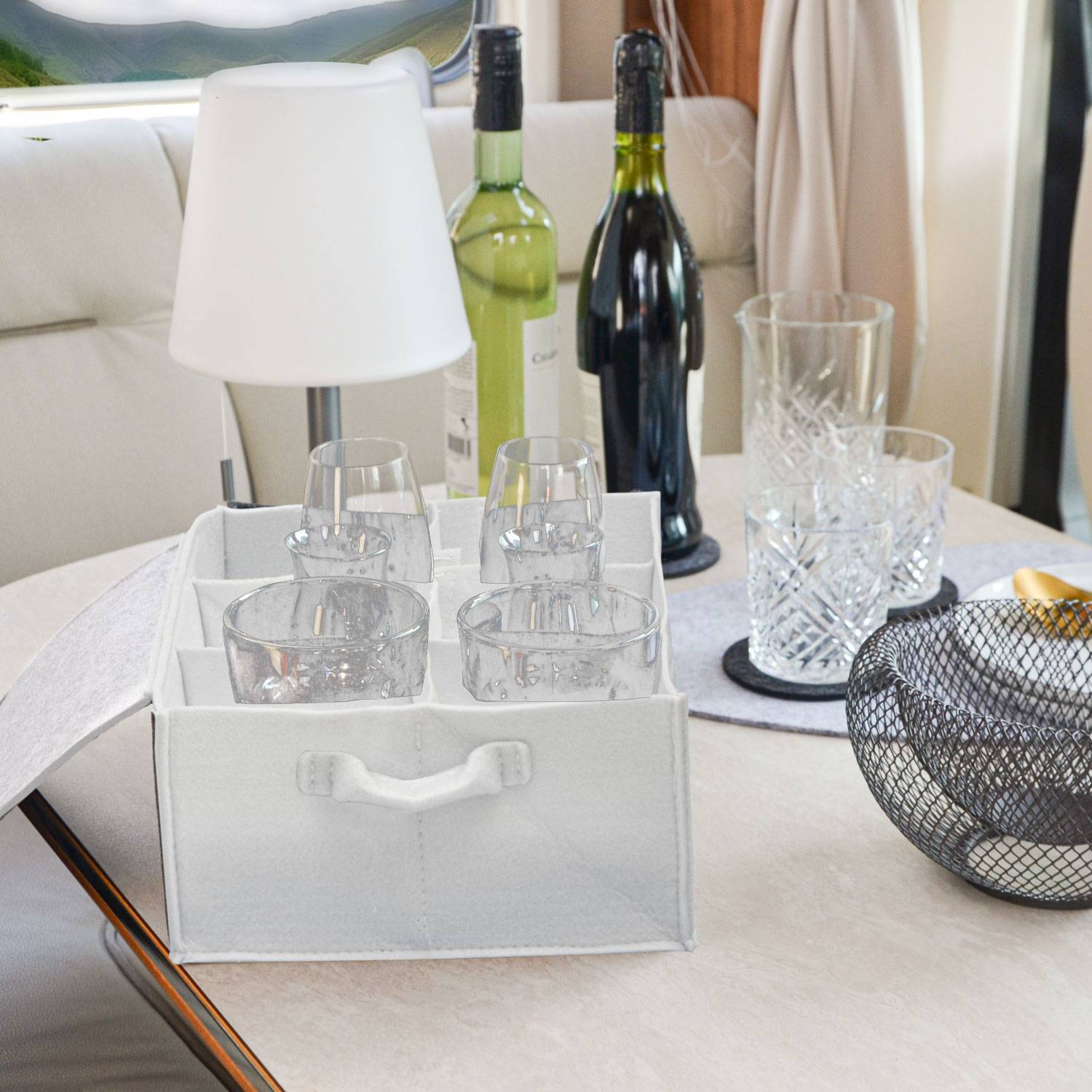 Filz Tassenhalter Camping - 28x21 Glashalter - Wohnmobil Geschirr Aufbewahrung