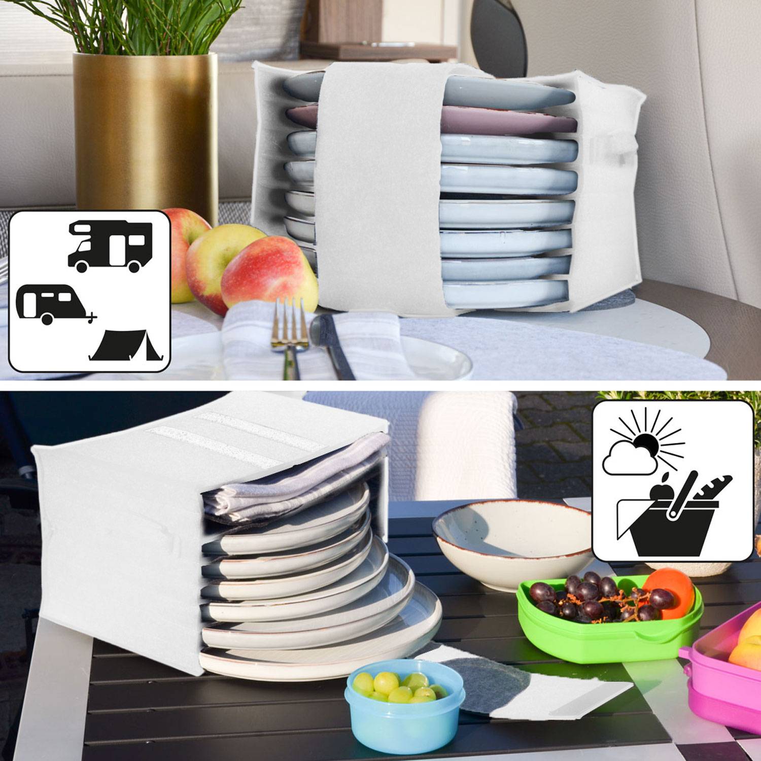 Wohnmobil Tellerhalter Filz für 8 Teller - 27x20x18 Camping Geschirr Organizer