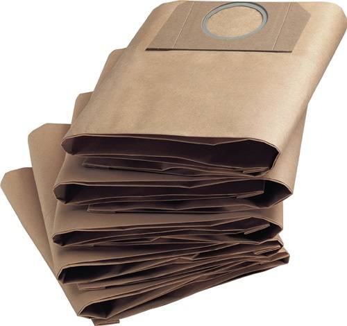 Stapel von braunen Papierkauftaschen mit kreisförmigen verstärkten Henkeln, gezeigt gefaltet und ineinander verschachtelt.