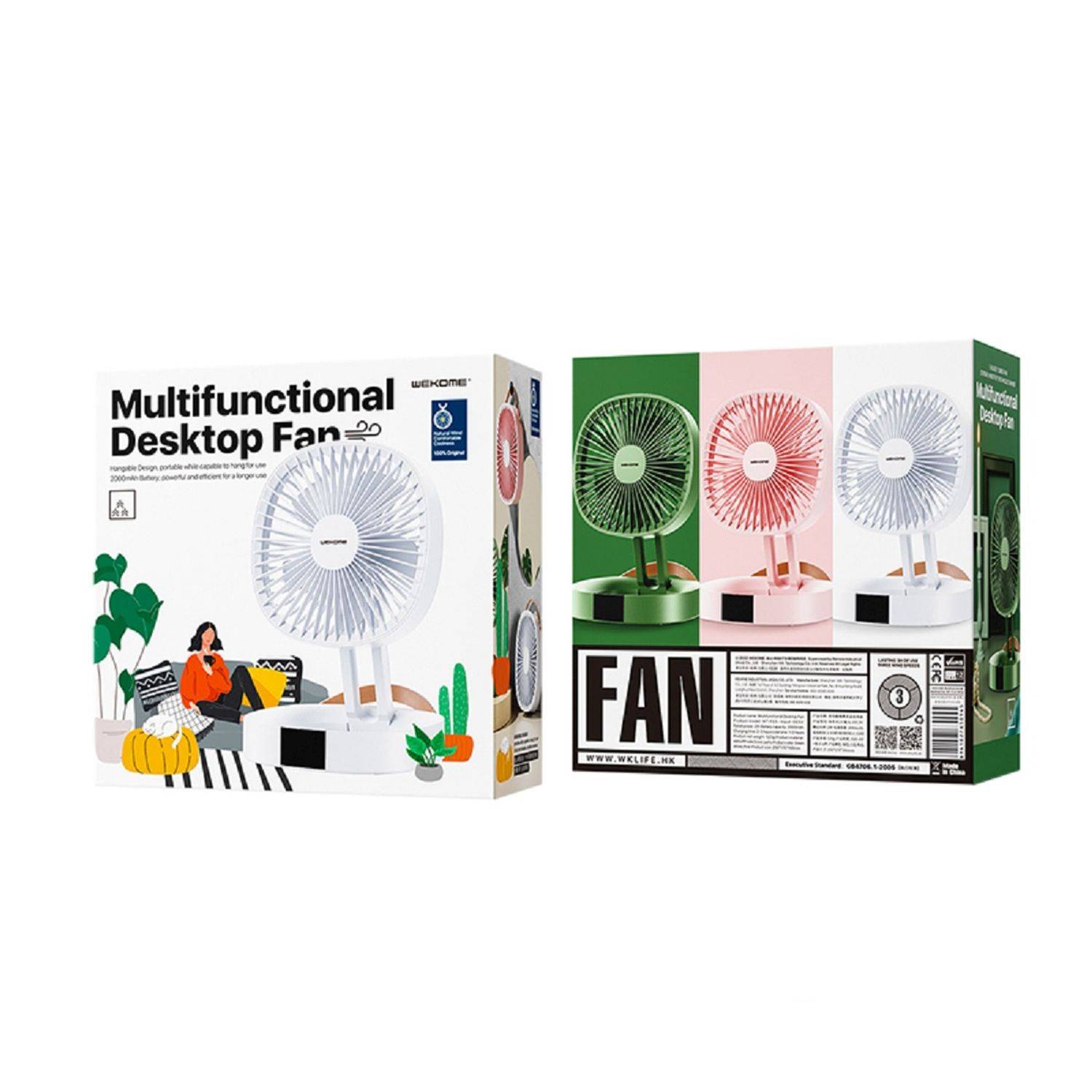 Kabelloser WT-F23 Tischventilator tragbarer Handventilator 2000mAh Weiß