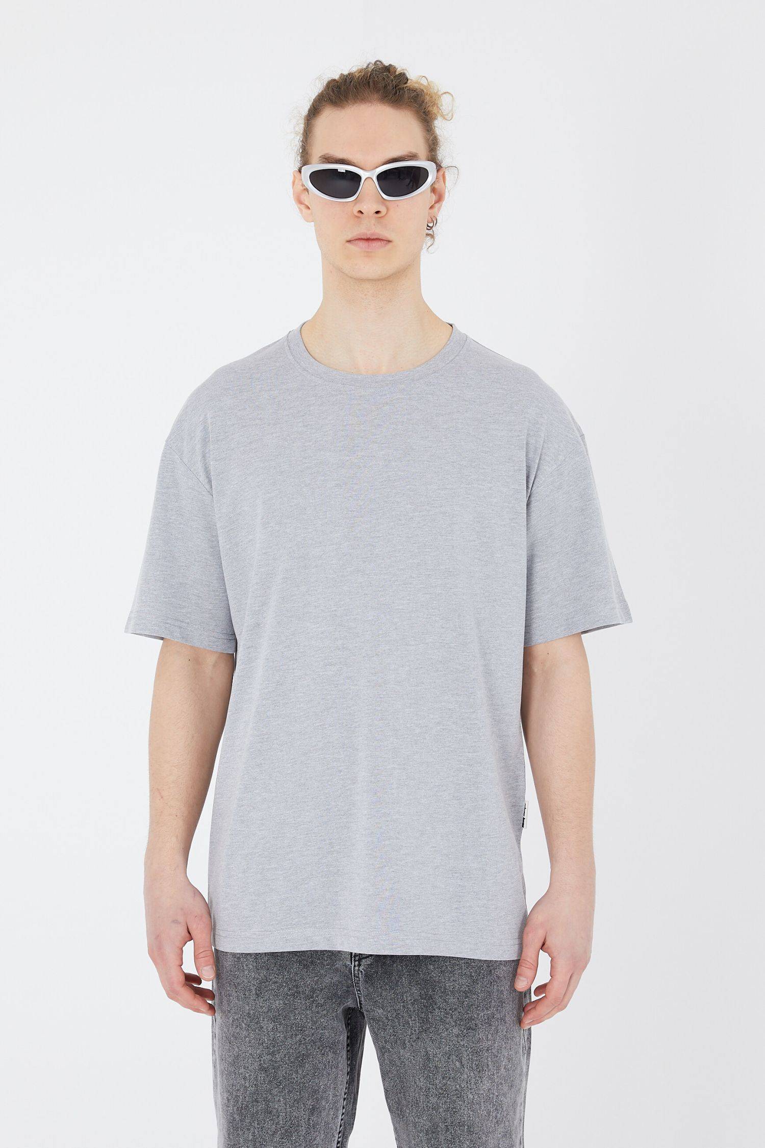 Oversize T-Shirt - Heavy Weight Basic Shirt L Grau-Melange