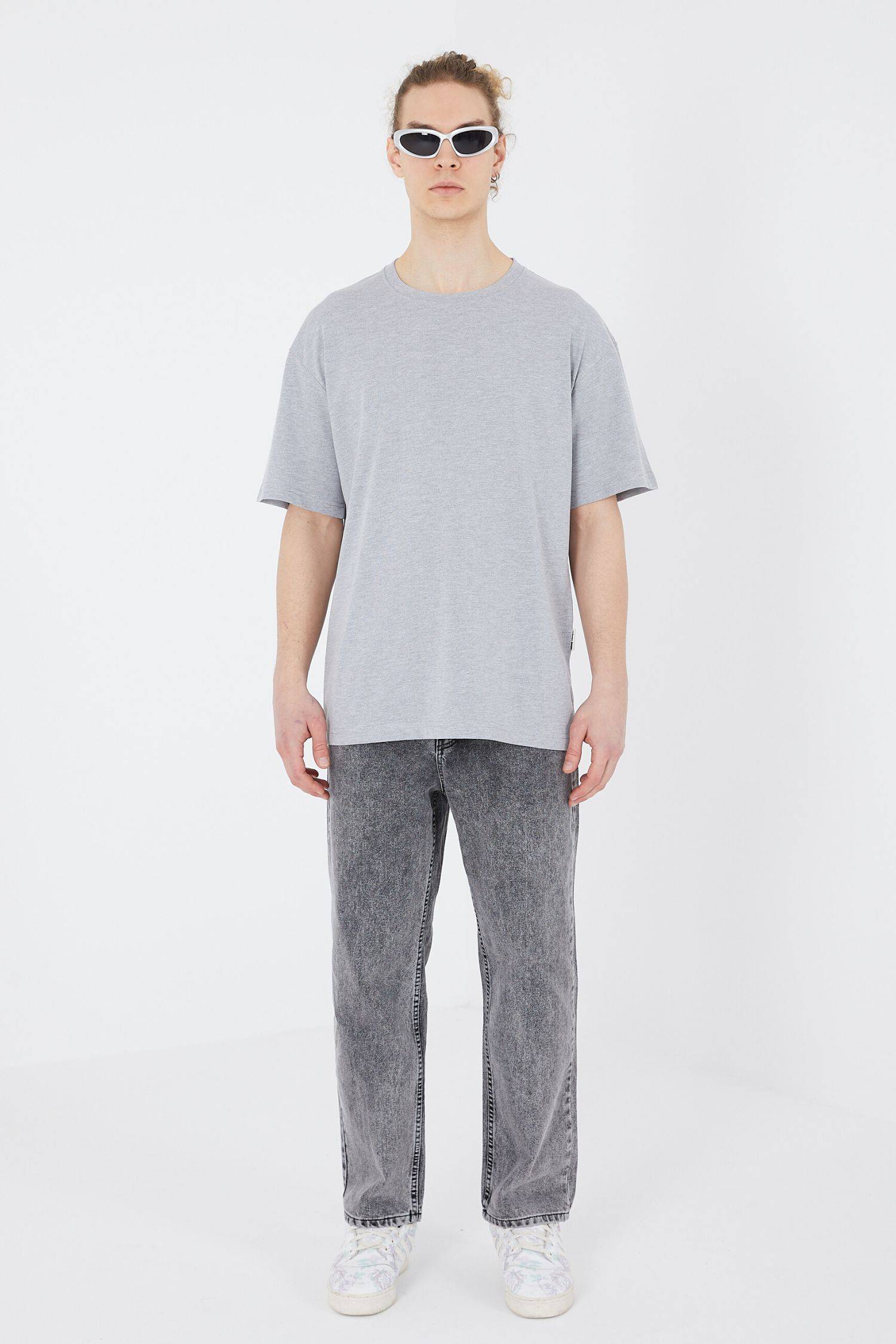Oversize T-Shirt - Heavy Weight Basic Shirt L Grau-Melange