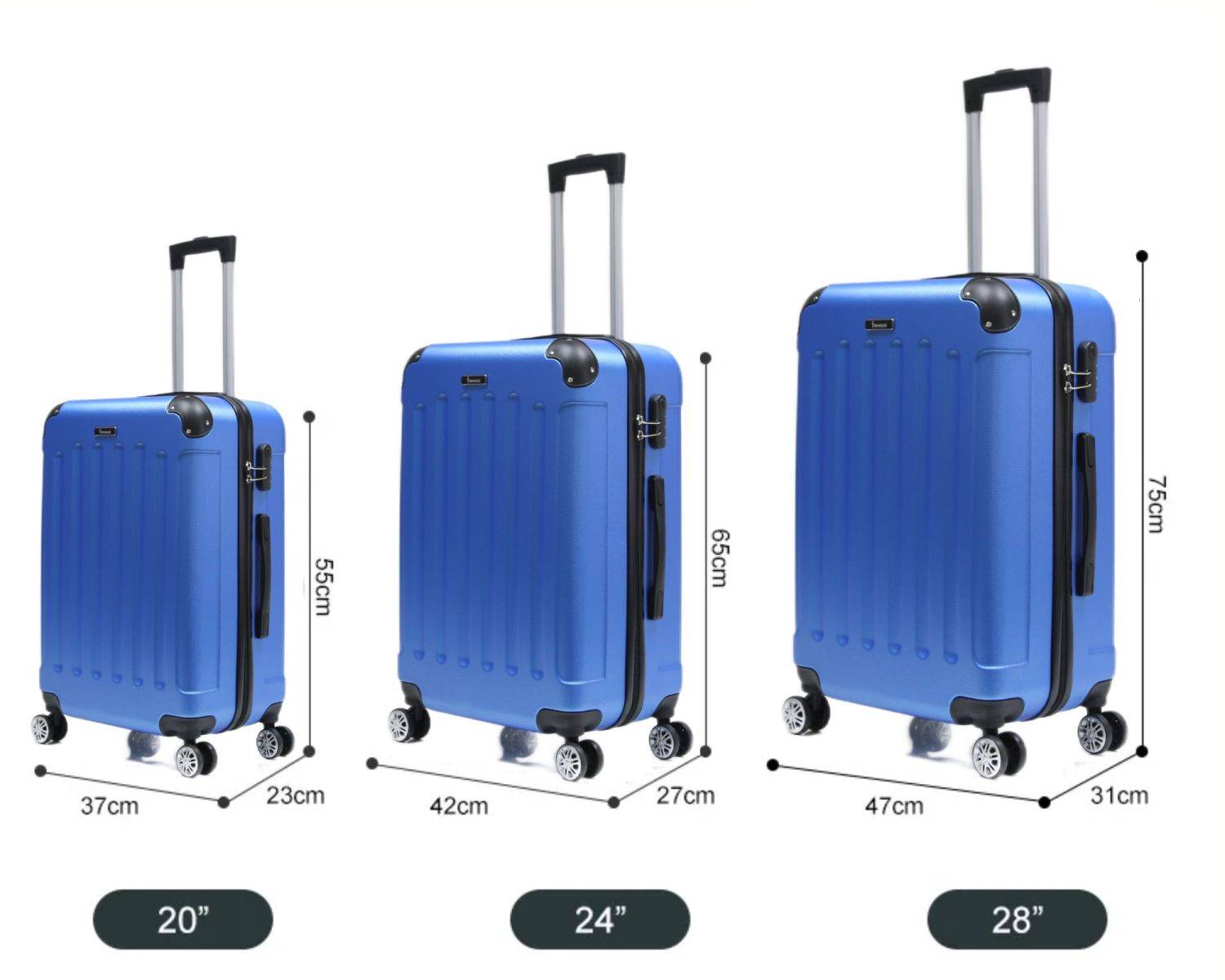 Reisekoffer Koffer 3 tlg Hartschale Trolley Set Kofferset Handgepäck Gepäck Reisetasche Blau