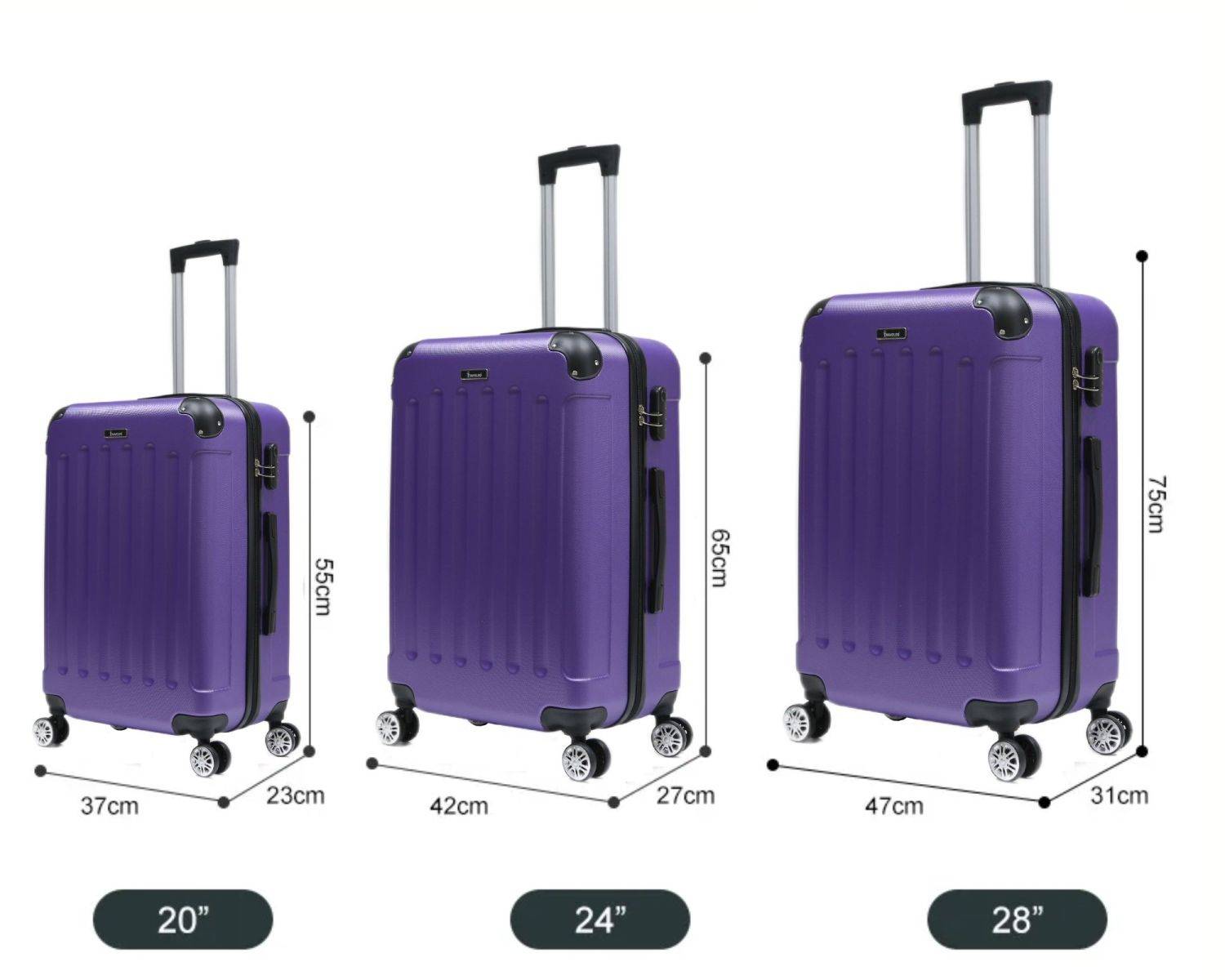 Reisekoffer Koffer 3 tlg Hartschale Trolley Set Kofferset Handgepäck Gepäck Reisetasche Lila
