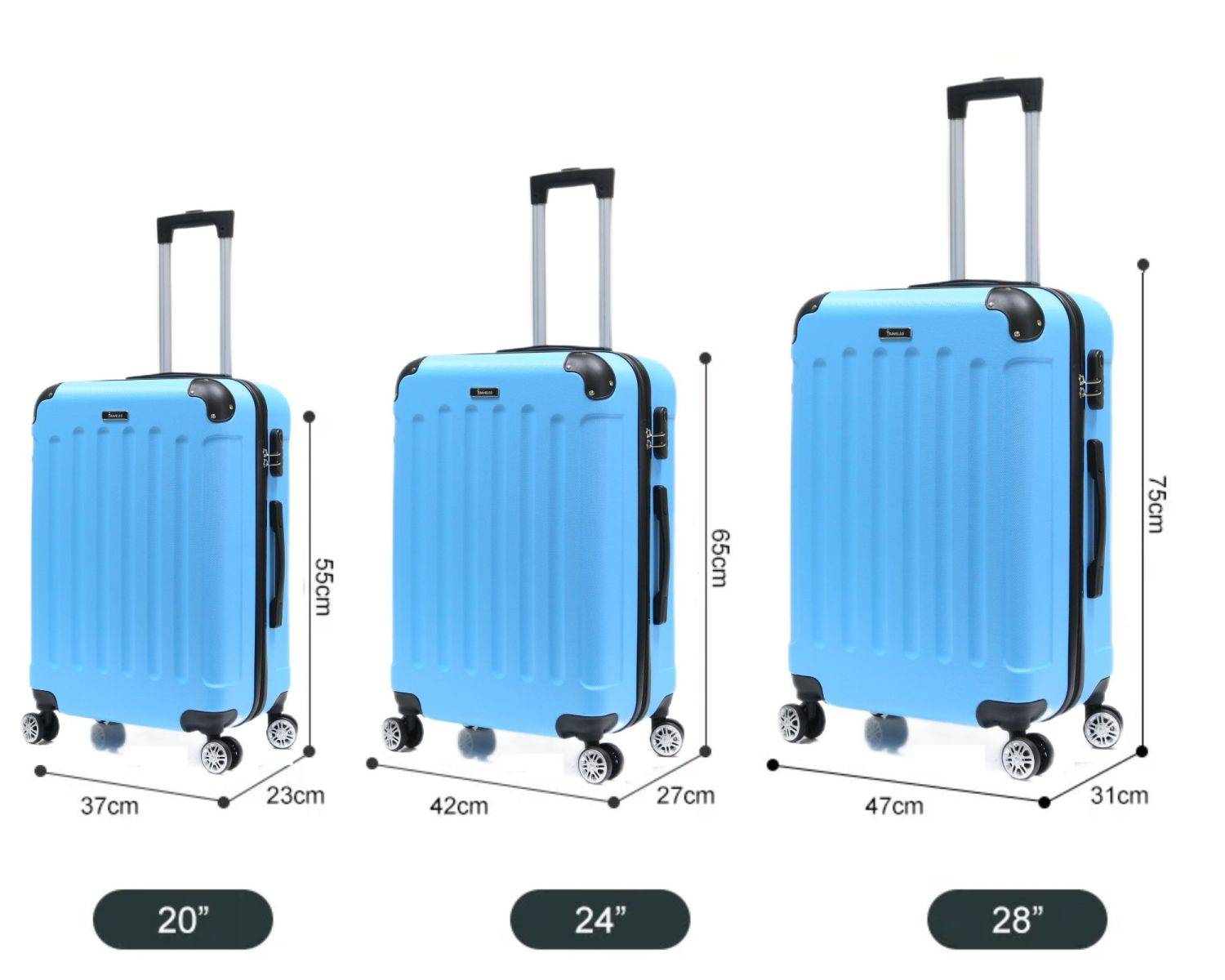 Reisekoffer Koffer 3 tlg Hartschale Trolley Set Kofferset Handgepäck Gepäck Reisetasche Skyblue