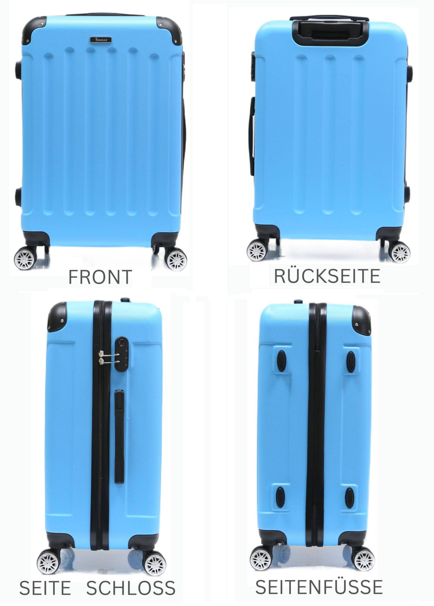 Reisekoffer Koffer 3 tlg Hartschale Trolley Set Kofferset Handgepäck Gepäck Reisetasche Skyblue