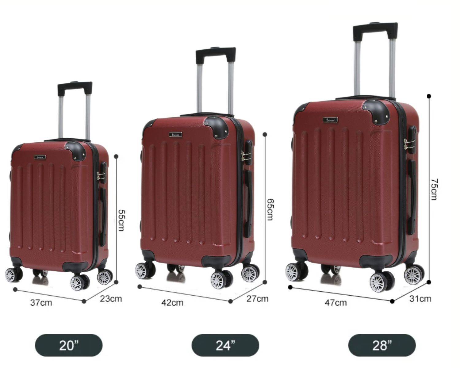 Reisekoffer Koffer 3 tlg Hartschale Trolley Set Kofferset Handgepäck Gepäck Reisetasche Rot