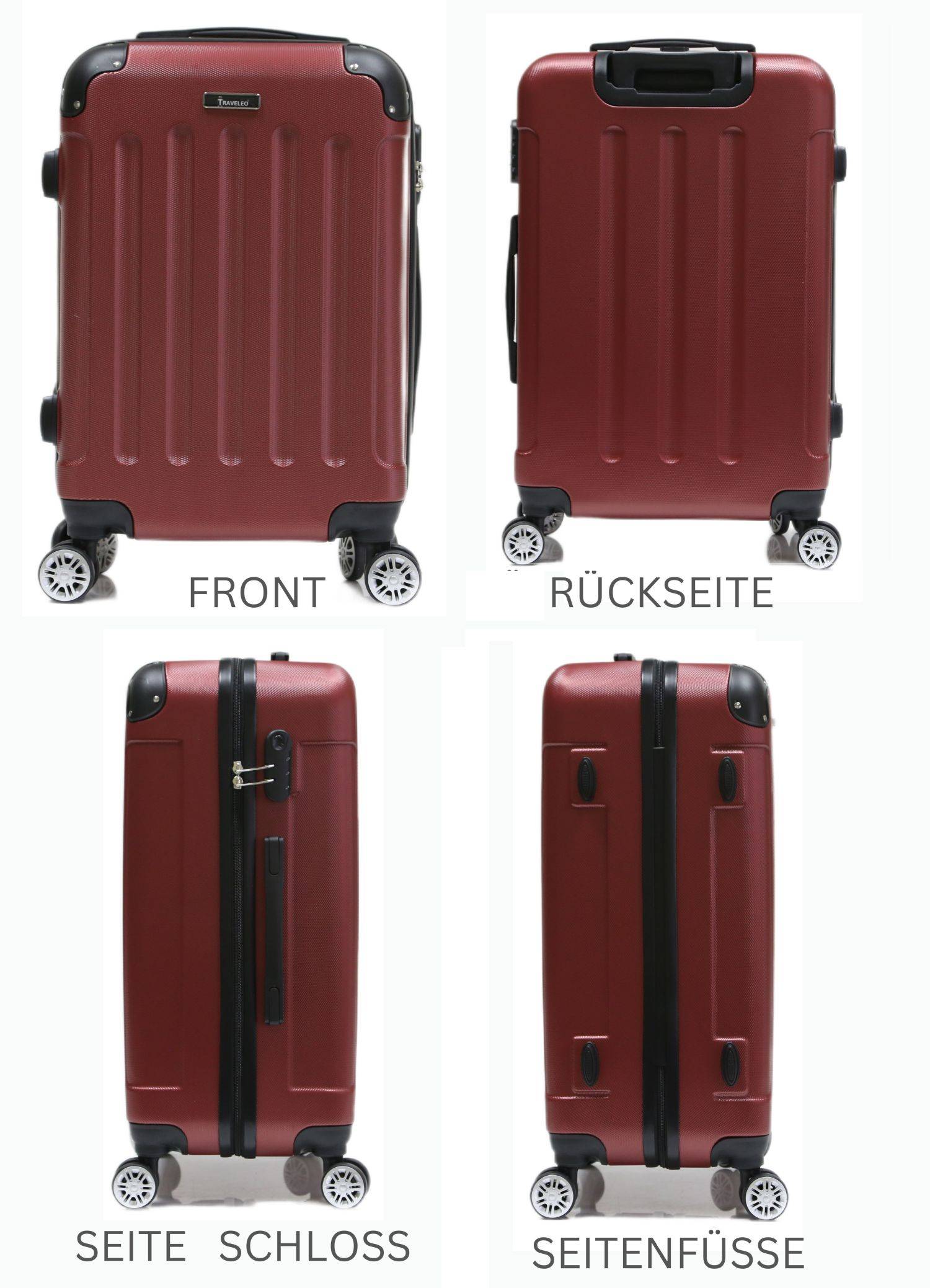 Reisekoffer Koffer 3 tlg Hartschale Trolley Set Kofferset Handgepäck Gepäck Reisetasche Rot