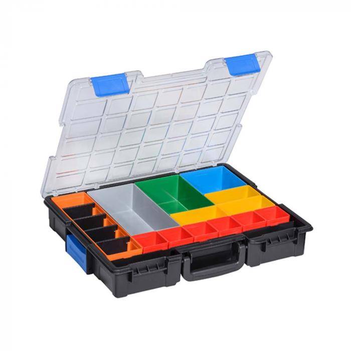 Profi-Kleinteilekoffer EuroPlus Pro K 44.76/18 - Kunststoff - Außenmaße (BxTxH) 440x355x76 mm - mit Clips - schwarz