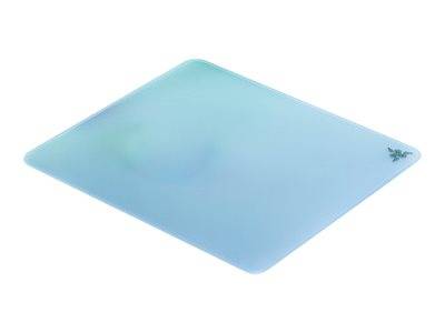 Ein hellblauer, halbtransparenter Kunststoff-Schneidebrett mit abgerundeten Kanten.