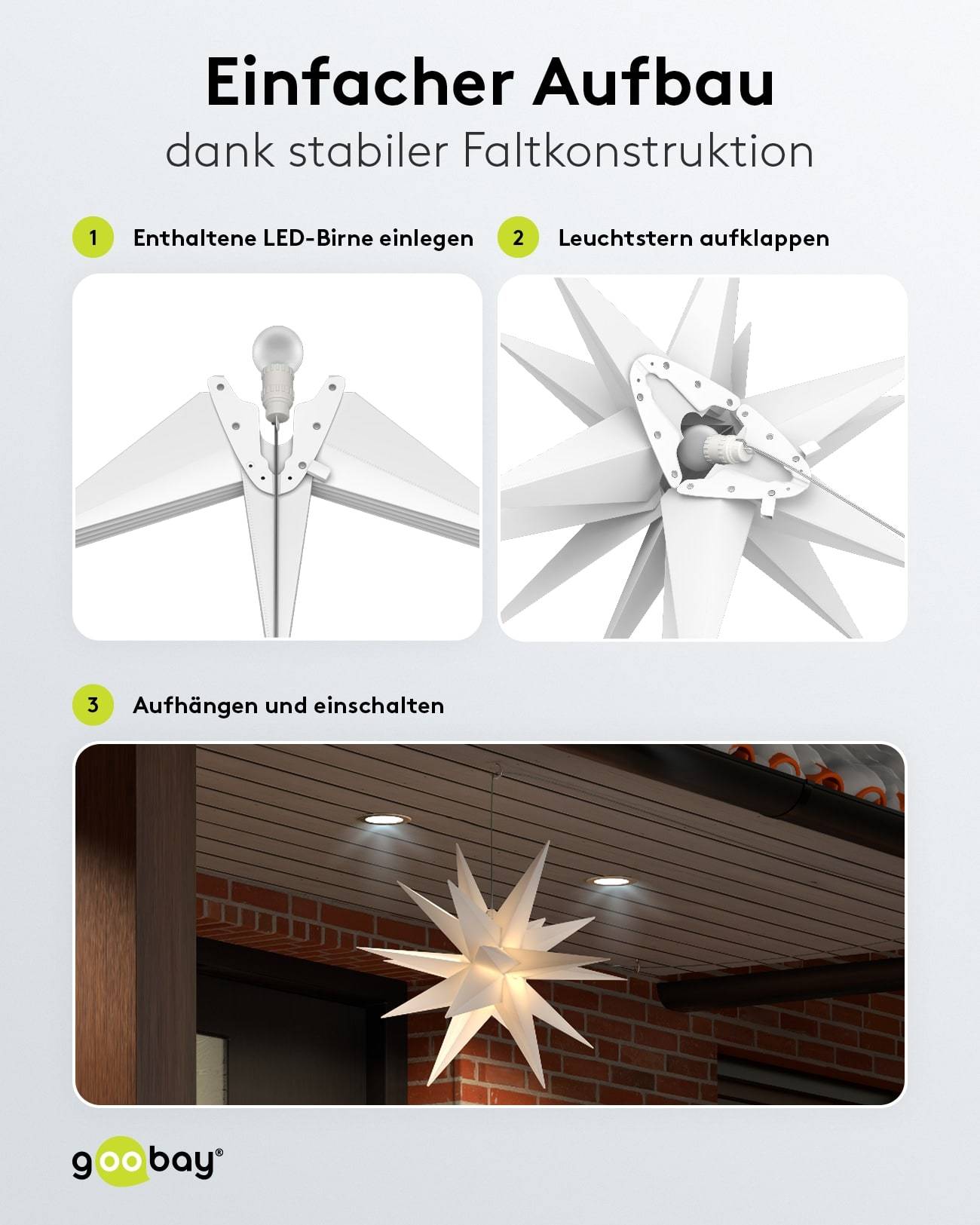 GOOBAY LED-Stern, 18 Zacken, 56cm, Outdoor, Timerfunktion, Batteriebetrieben