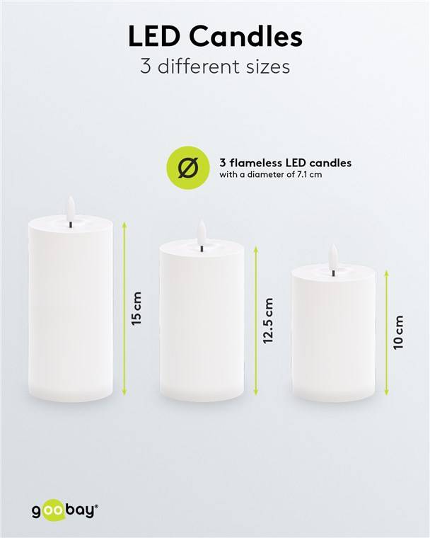 Goobay 3er-Set LED-Kerzen "Outdoor" - LED-Beleuchtung mit Fernbedienung, für den Innen- und Außenbereich (IP44), warmwei