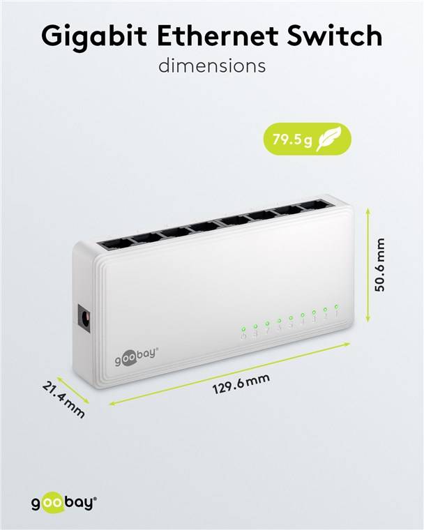 Goobay 8-Port Gigabit Ethernet Netzwerk-Switch - 8x RJ45-Buchsen, Autonegotiation, 1000 Mbit/s