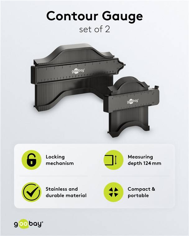 Goobay Konturenlehre, 2er-Set - Konturschablonen mit Feststellhebel zum Fixieren der Kontur