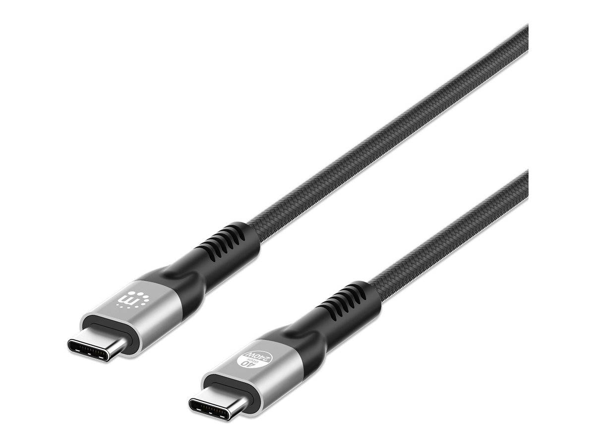 Manhattan USB-C to USB-C Cable (240W), 1m, Male to Male, Black, Thunderbolt 4, 40 Gbps (USB4 Gen 3x2)