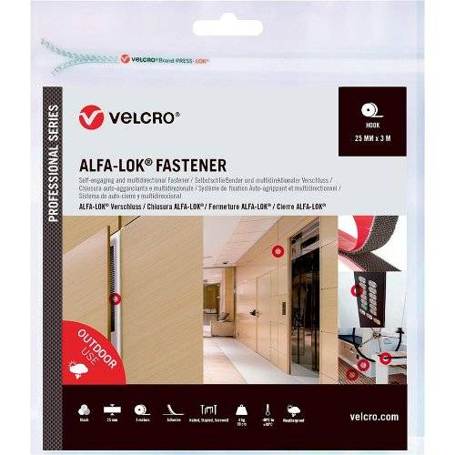 VELCRO® ALFA-LOK Fastener Hakenband 25mm x 5m, schwarz