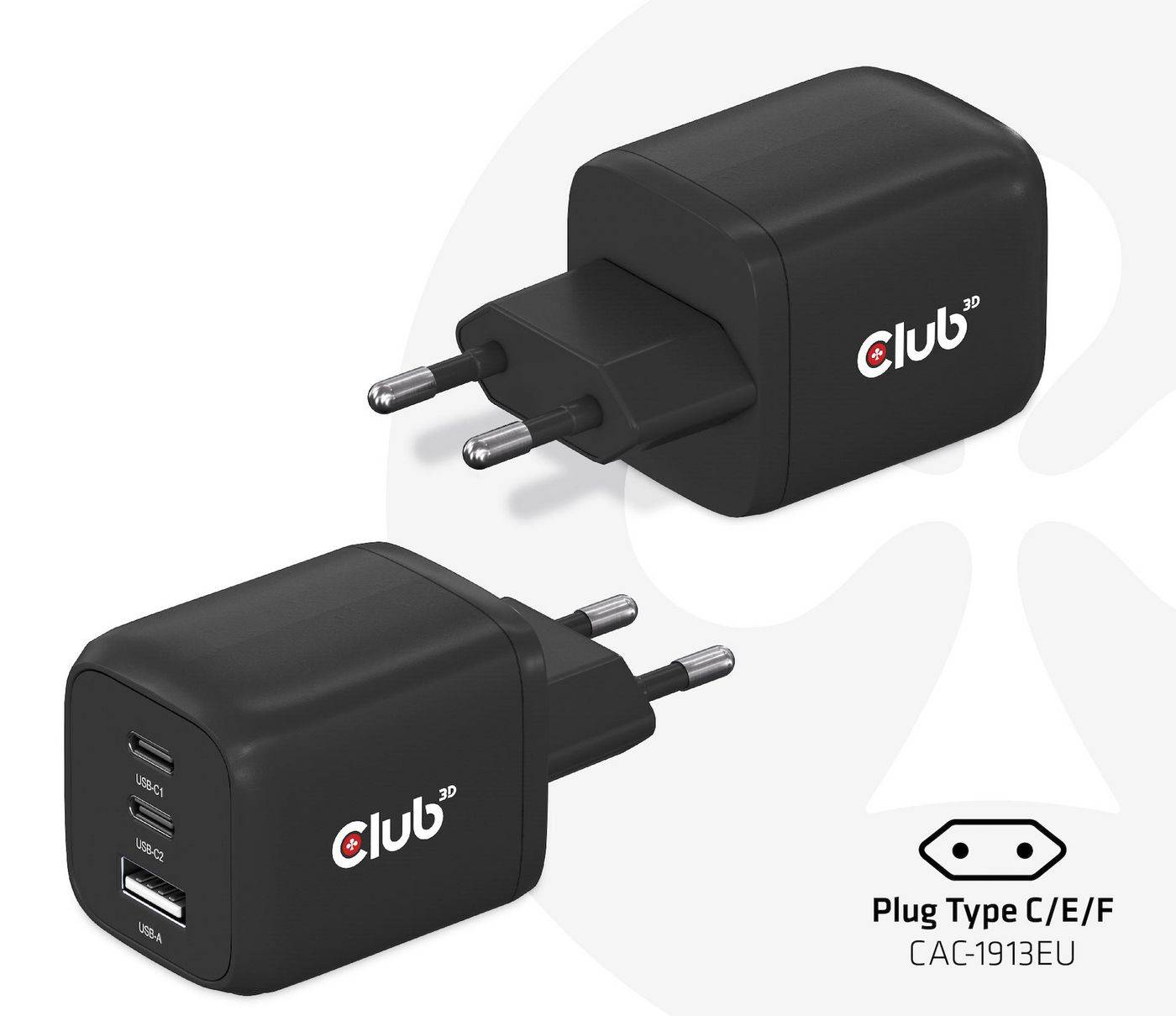 Club 3D CAC-1913 - Netzteil - GaN Technology, Triple Port - 65 Watt - 5 A - PD 3