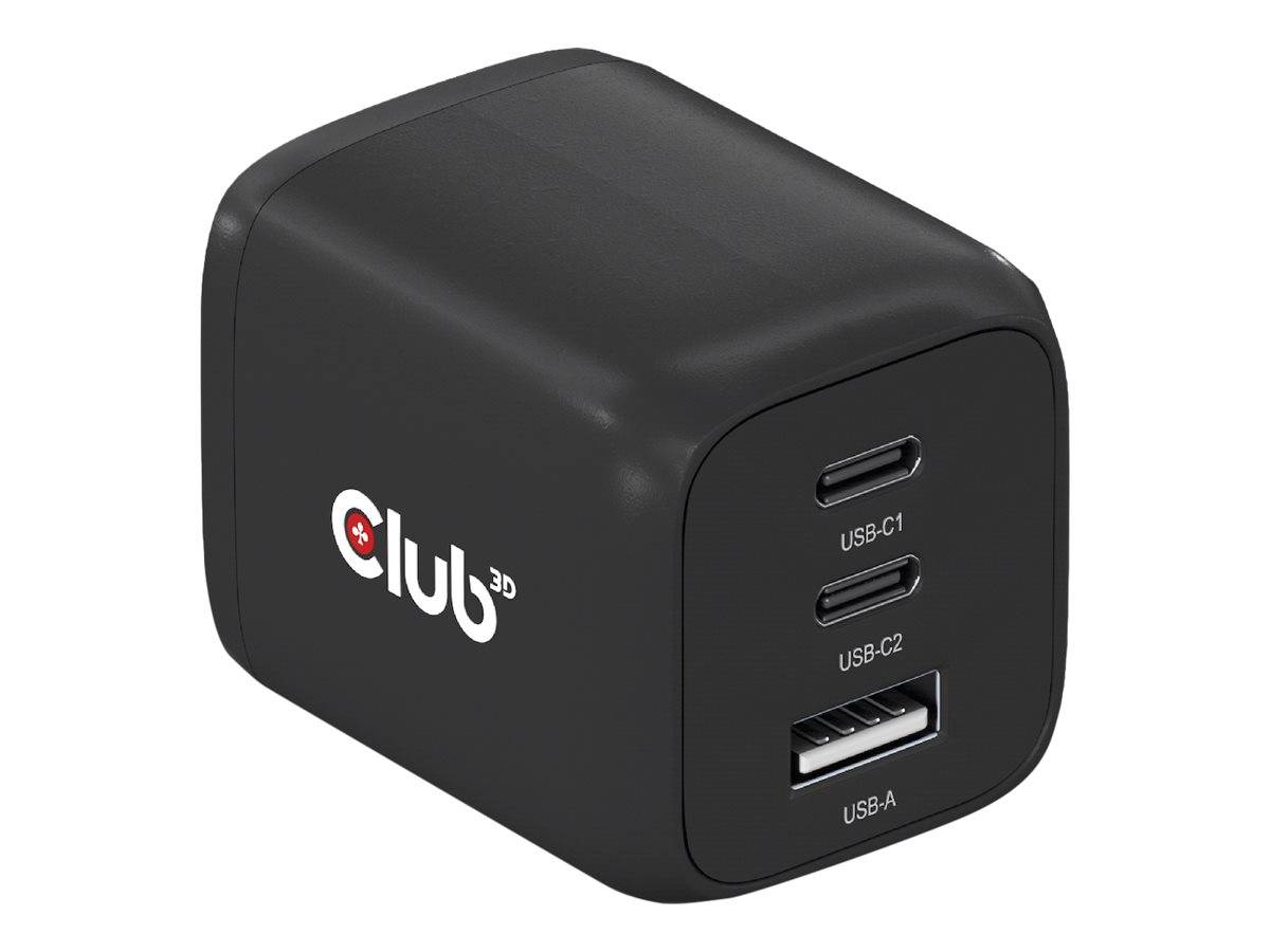 Club 3D CAC-1913 - Netzteil - GaN Technology, Triple Port - 65 Watt - 5 A - PD 3.0, PD/PPS - 3 Ausgabeanschlussstellen (