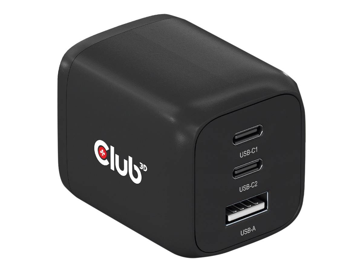 Club 3D CAC-1913 - Netzteil - GaN Technology, Triple Port - 65 Watt - 5 A - PD 3.0, PD/PPS - 3 Ausgabeanschlussstellen (