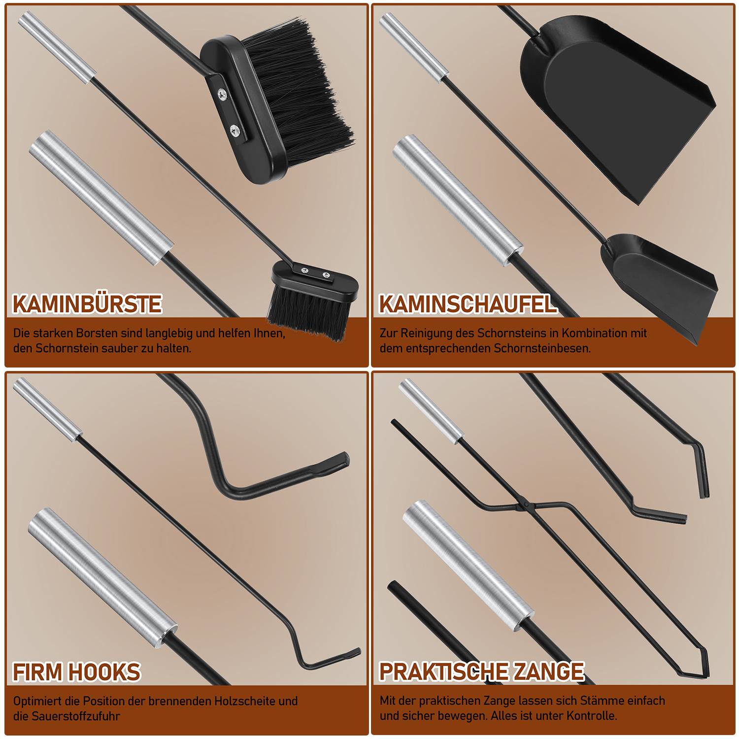 Kaminbesteck modern 5 teilig Kaminzubehör