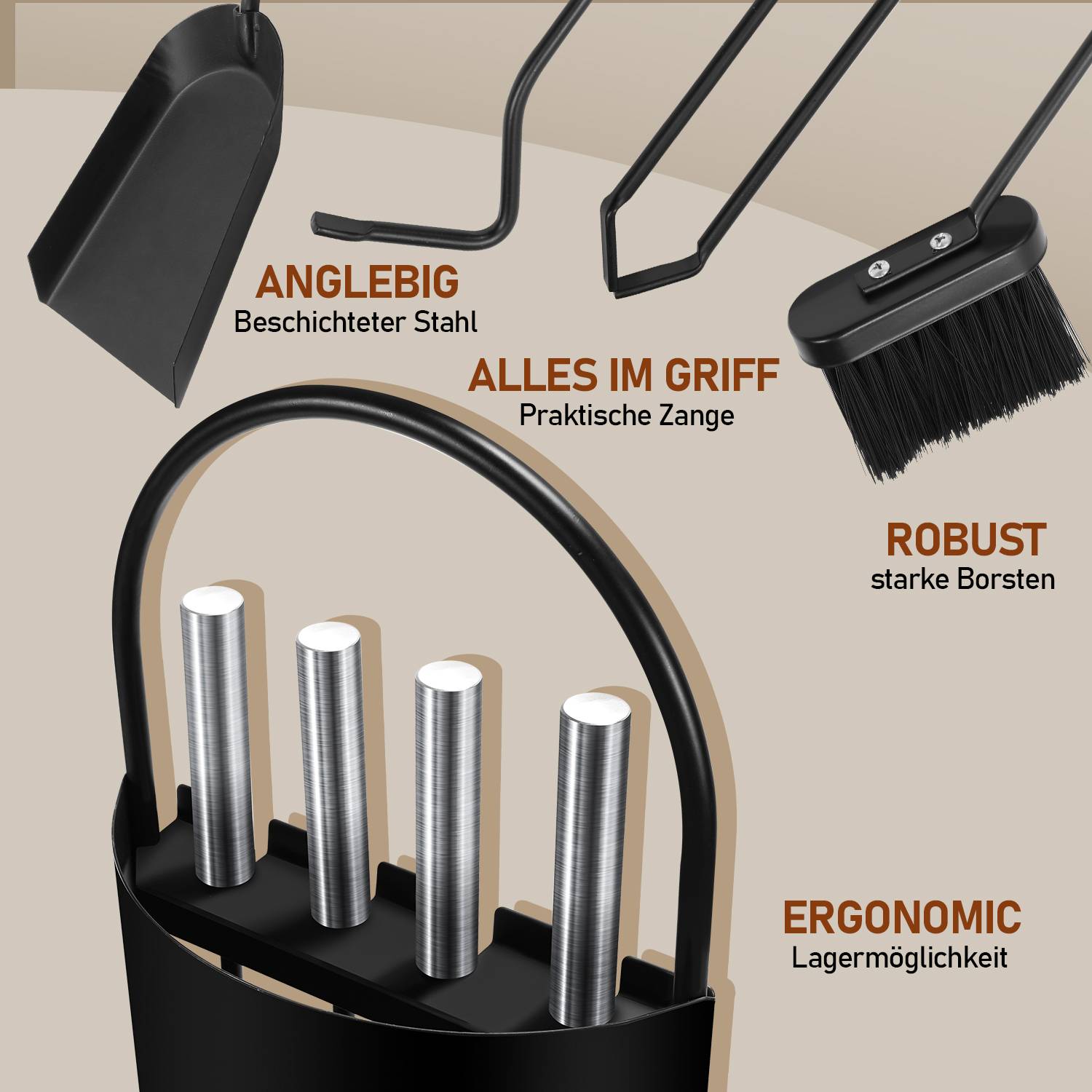 Kaminbesteck modern 5 teilig Kaminzubehör