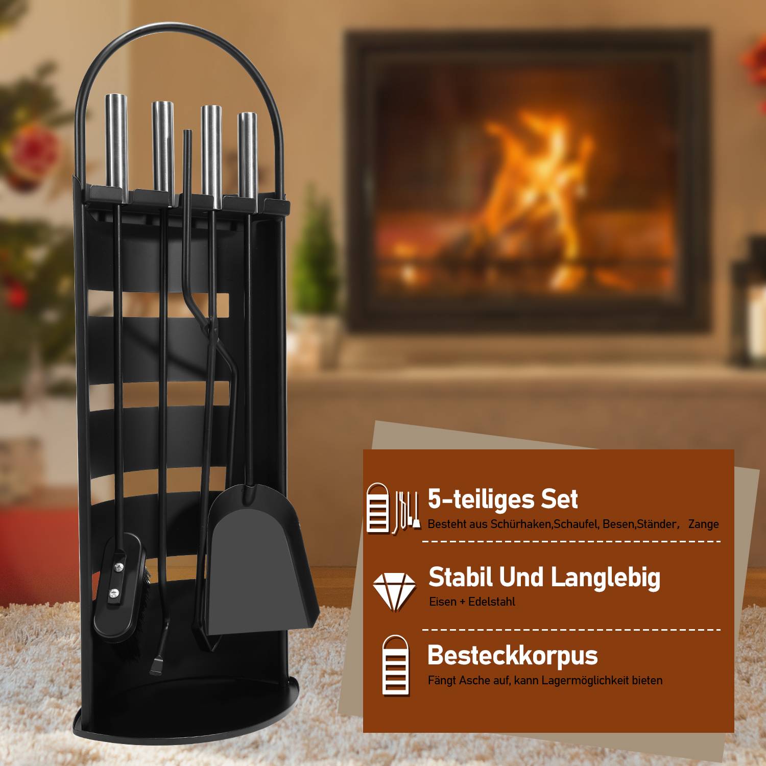 Kaminbesteck modern 5 teilig Kaminzubehör
