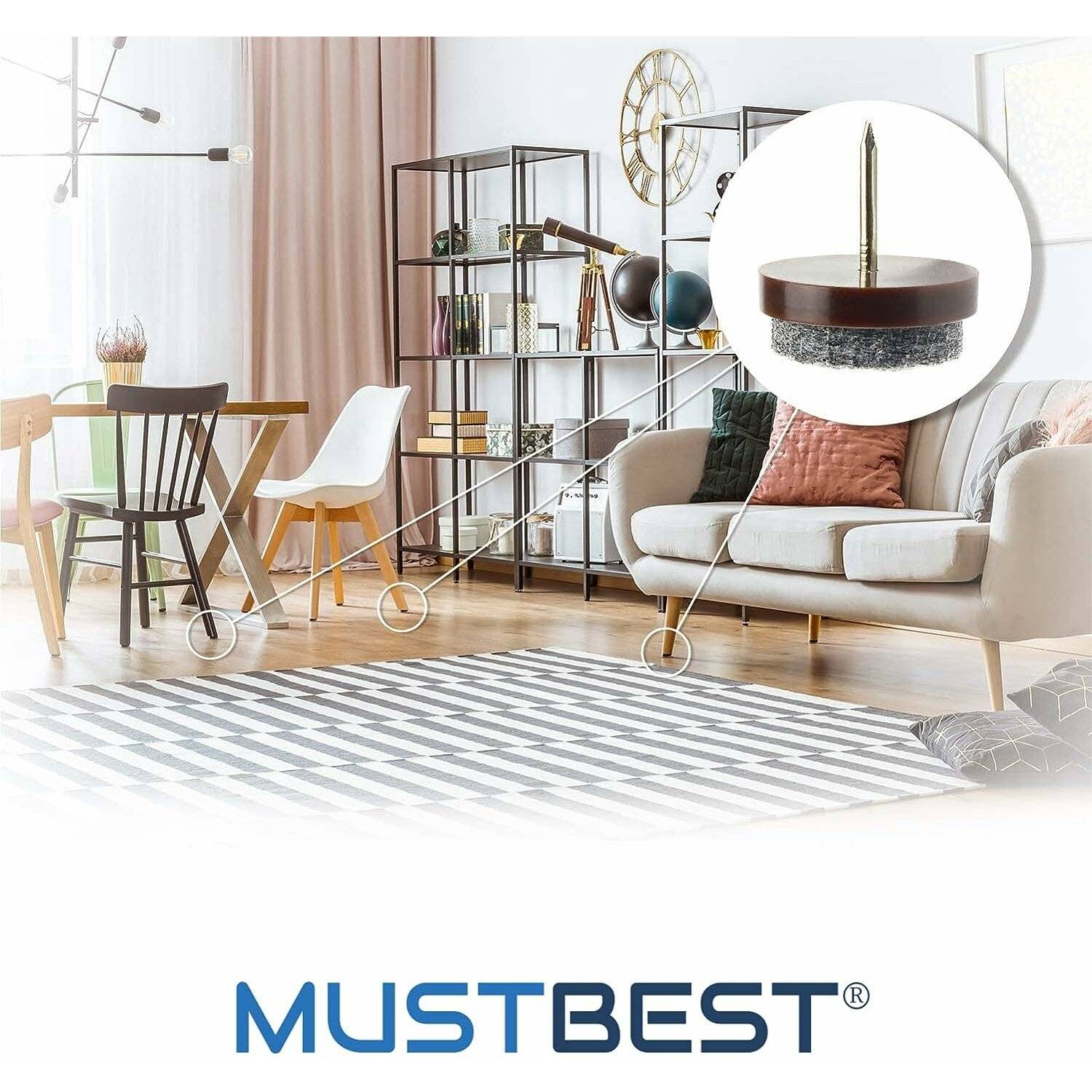 8 Stück runde, Nagelbare Filz-Möbelpolster, Hartholz-Schützer | Braun