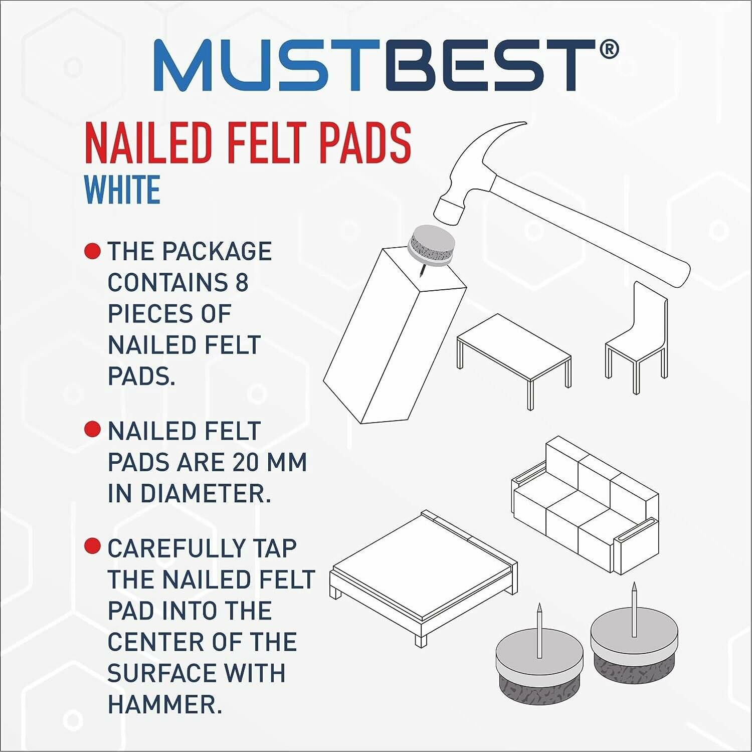 8 Stück runde, Nagelbare Filz-Möbelpolster, Hartholz-Schützer | Braun