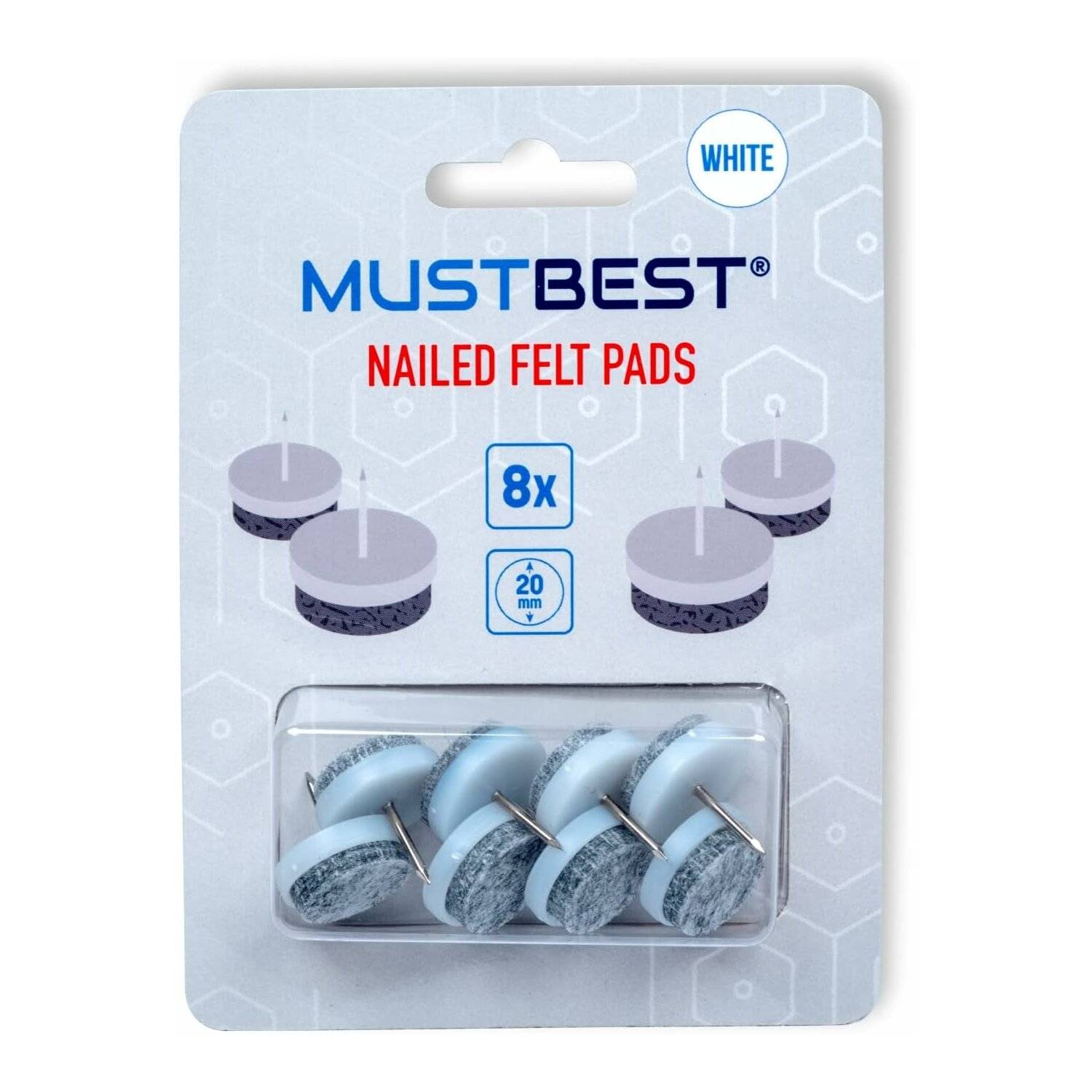 8 Stück runde, Nagelbare Filz-Möbelpolster, Hartholz-Schützer | Weiß