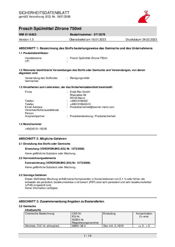 Frosch Spülmittel Zitrone fettlösend 116453 750ml