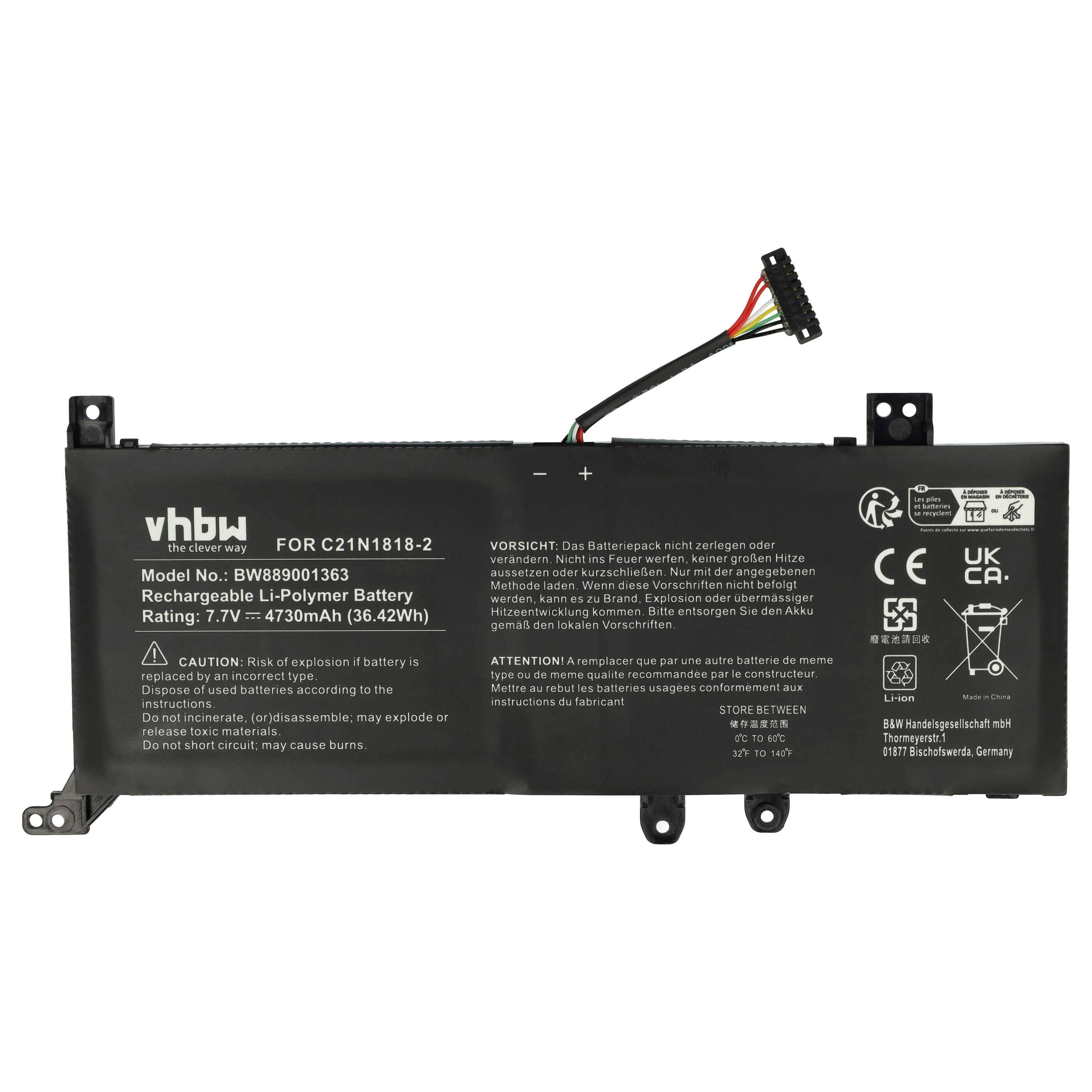vhbw Akku kompatibel mit Asus S412F, S412FA, S412FJ, S412U, S412UA, S415D, S415DA, S415E Notebook (4730 mAh, 7,7 V, Li-Polymer)