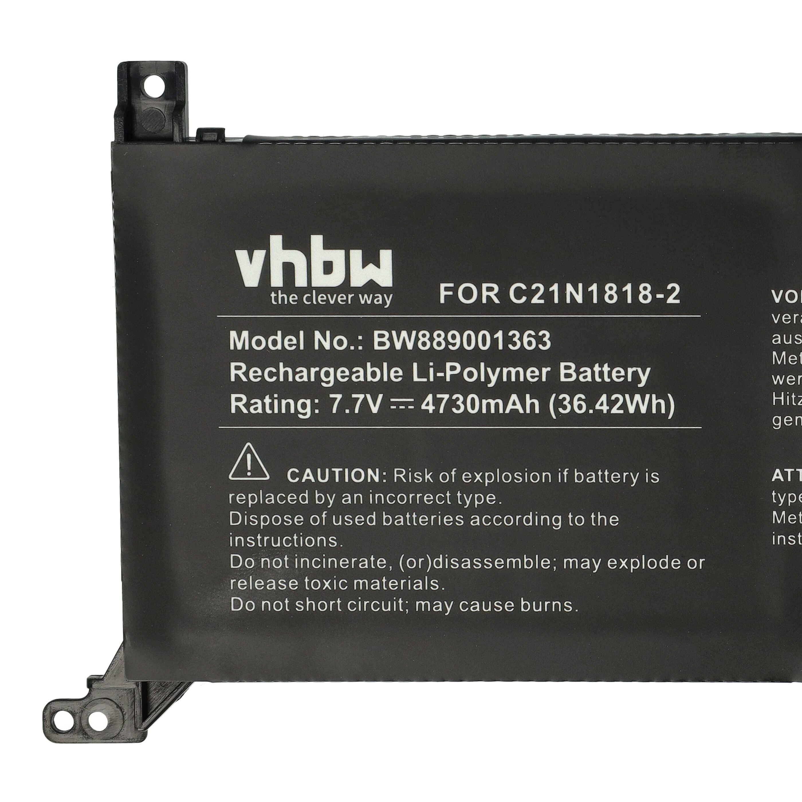vhbw Akku kompatibel mit Asus X515EP, X515F, X515FA, X515J, X515JA, X515JAN, X515JF, X515JP Notebook (4730 mAh, 7,7 V, Li-Polymer)