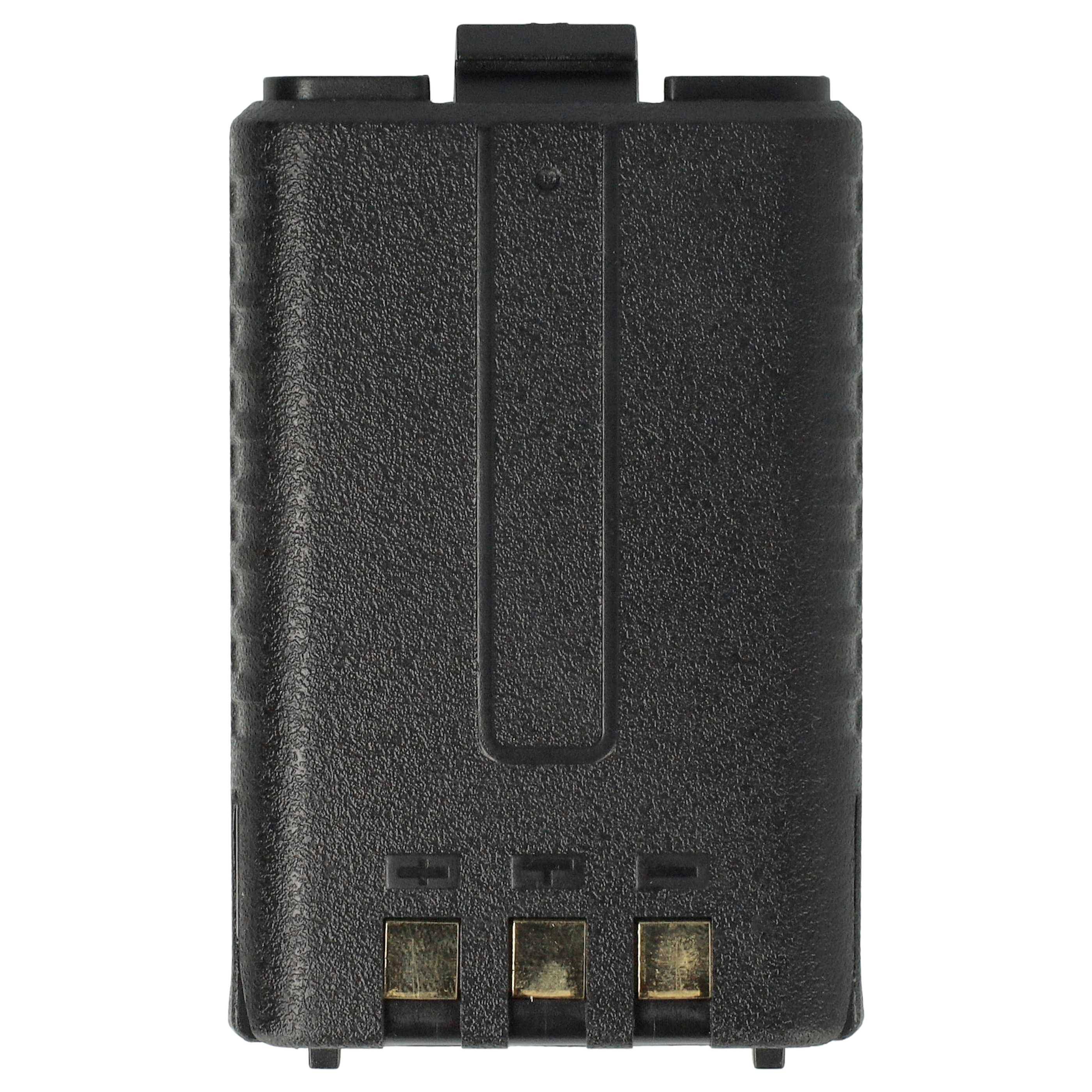 Ein schwarzes rechteckiges Batteriepack mit drei Goldkontaktpunkten an der Unterseite, typischerweise für elektronische Geräte verwendet.