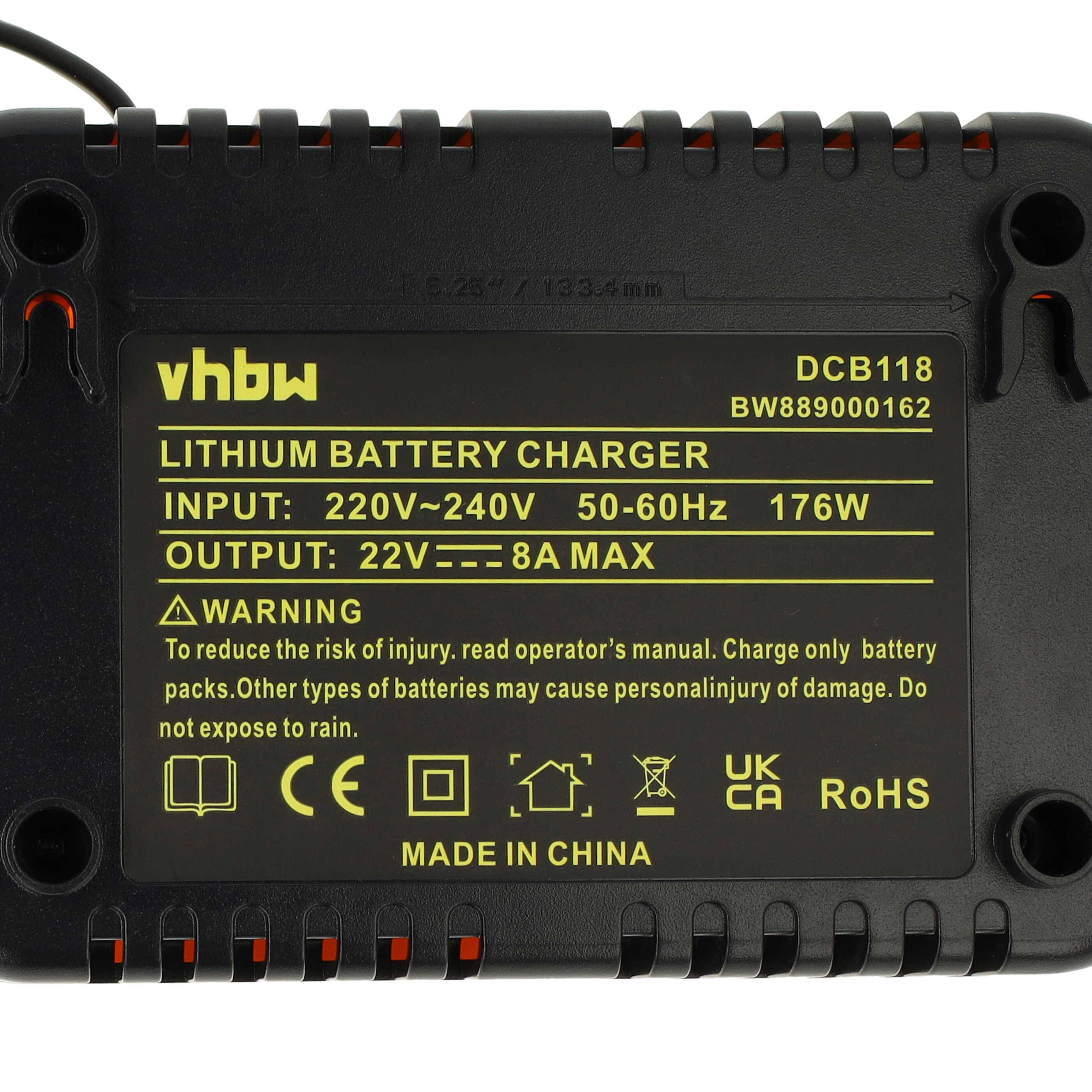 vhbw Schnellladegerät kompatibel mit Dewalt DCK210S2, DCHJ070, DCHJ070B, DCHJ070C1, DCHJ071, DCHJ071B, DCK211D2T-QW Werkzeug Akkus