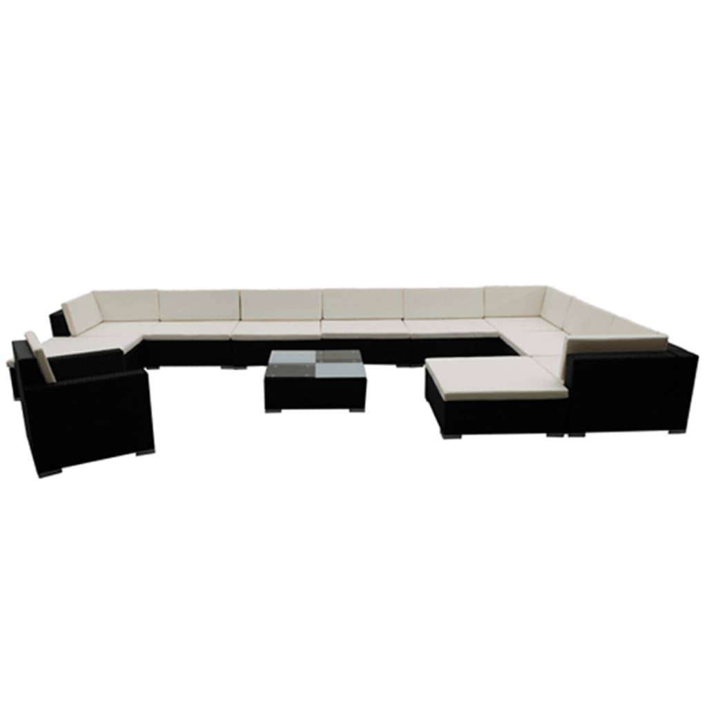 vidaXL 12-tlg. Garten-Lounge-Set mit Kissen Poly Rattan Schwarz