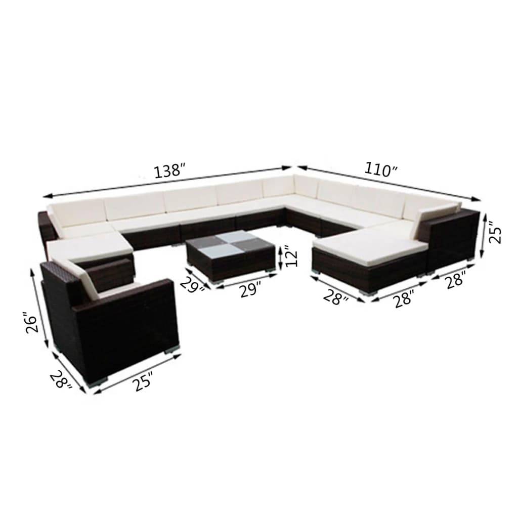 vidaXL 12-tlg. Garten-Lounge-Set mit Kissen Poly Rattan Schwarz