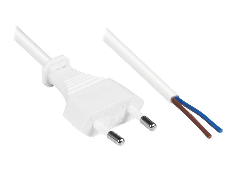 Euro-Netzkabel mit abisolierten Enden, mit Zugentlastung, weiß, 1,5m, Good Connections®