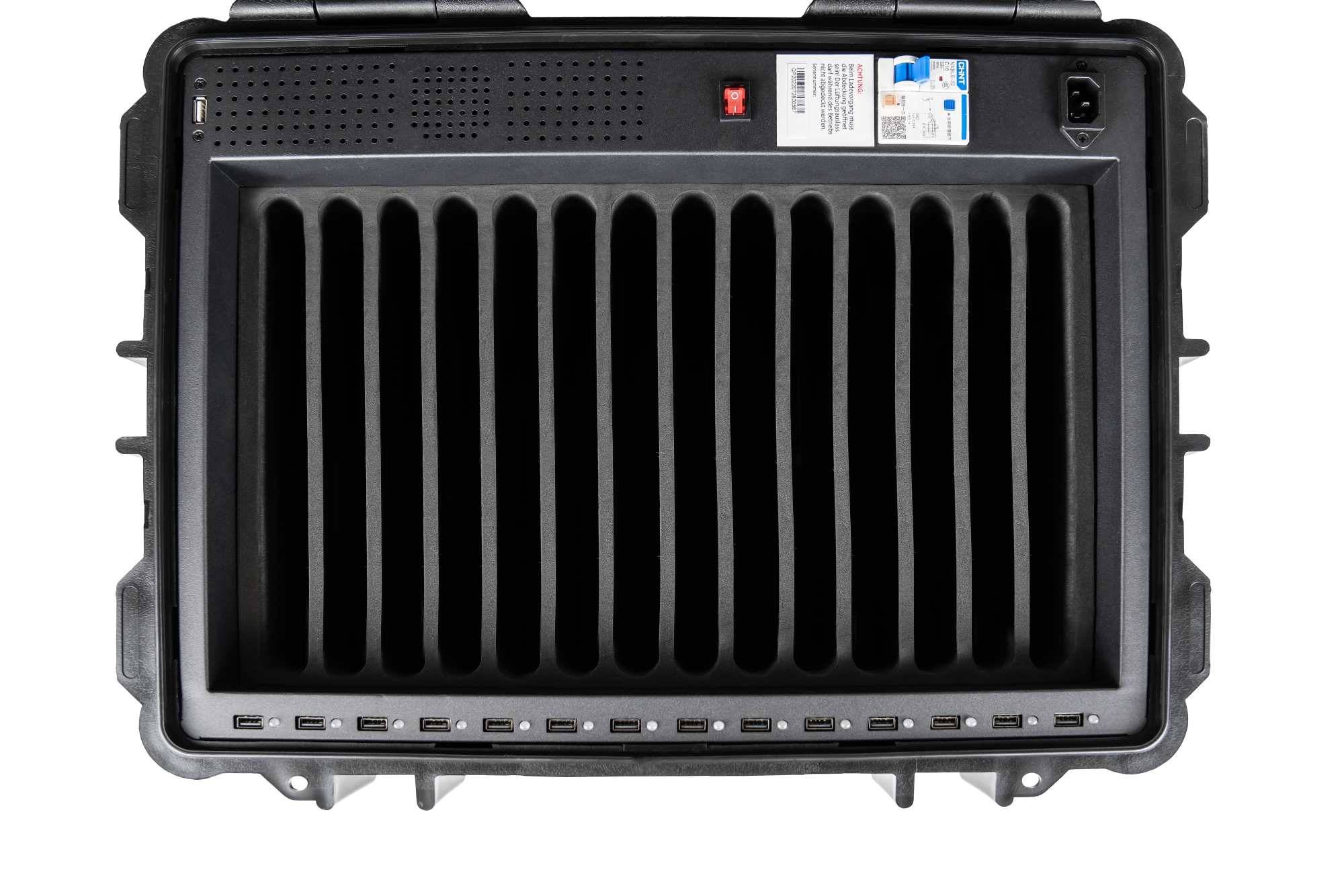 ATON4 T14S Tablet-Ladetrolley, USB-A Ausführung, Sync-Funktion, spritzwassergeschützt, schwarz