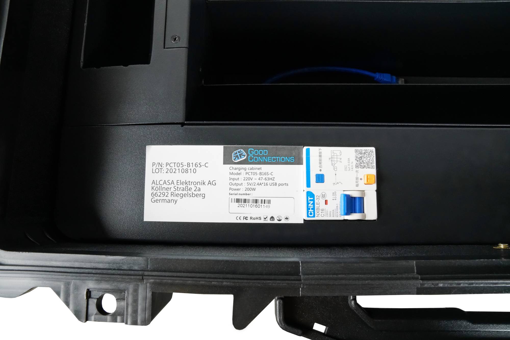 ATON2 T16C Tablet-Ladetrolley, USB-C™ Ausführung, aktive Belüftung, Zusatzsteckdosen, schwarz