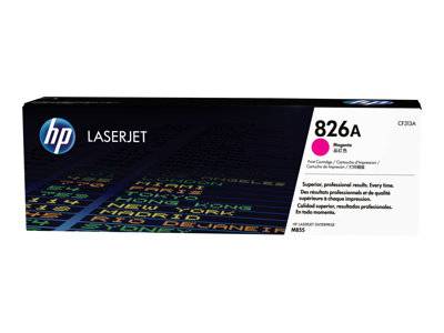 Verpackung für Tonerkartusche 'HP LaserJet 826A Magenta' mit Produktdetails und Modellnummer 'M855' auf der Vorderseite.