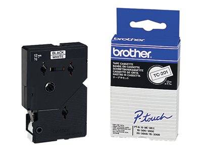 Bandkassette für Brother P-touch Beschriftungsgerät, Modell TC-20, mit einem 12mm x 7m schwarzen auf weißem Band.